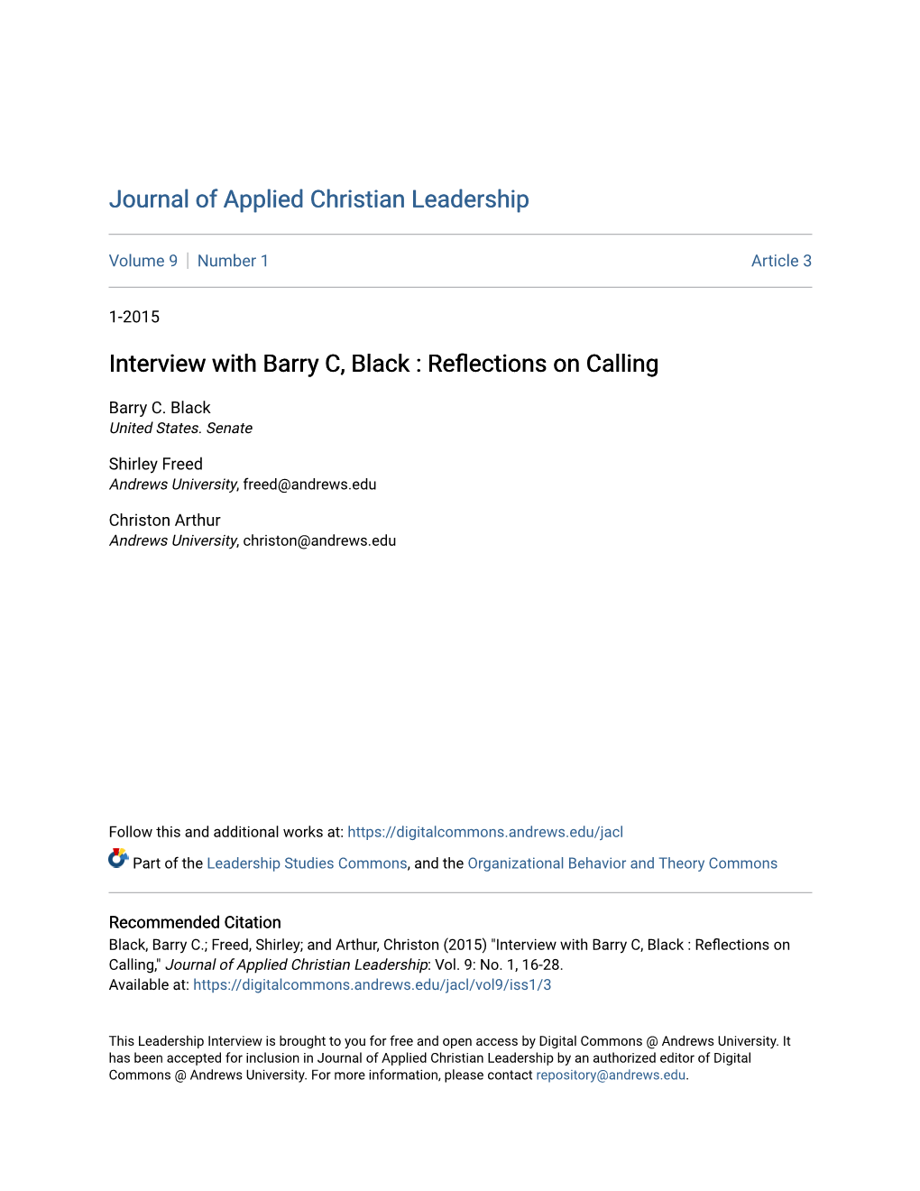 Interview with Barry C, Black : Reflections on Calling