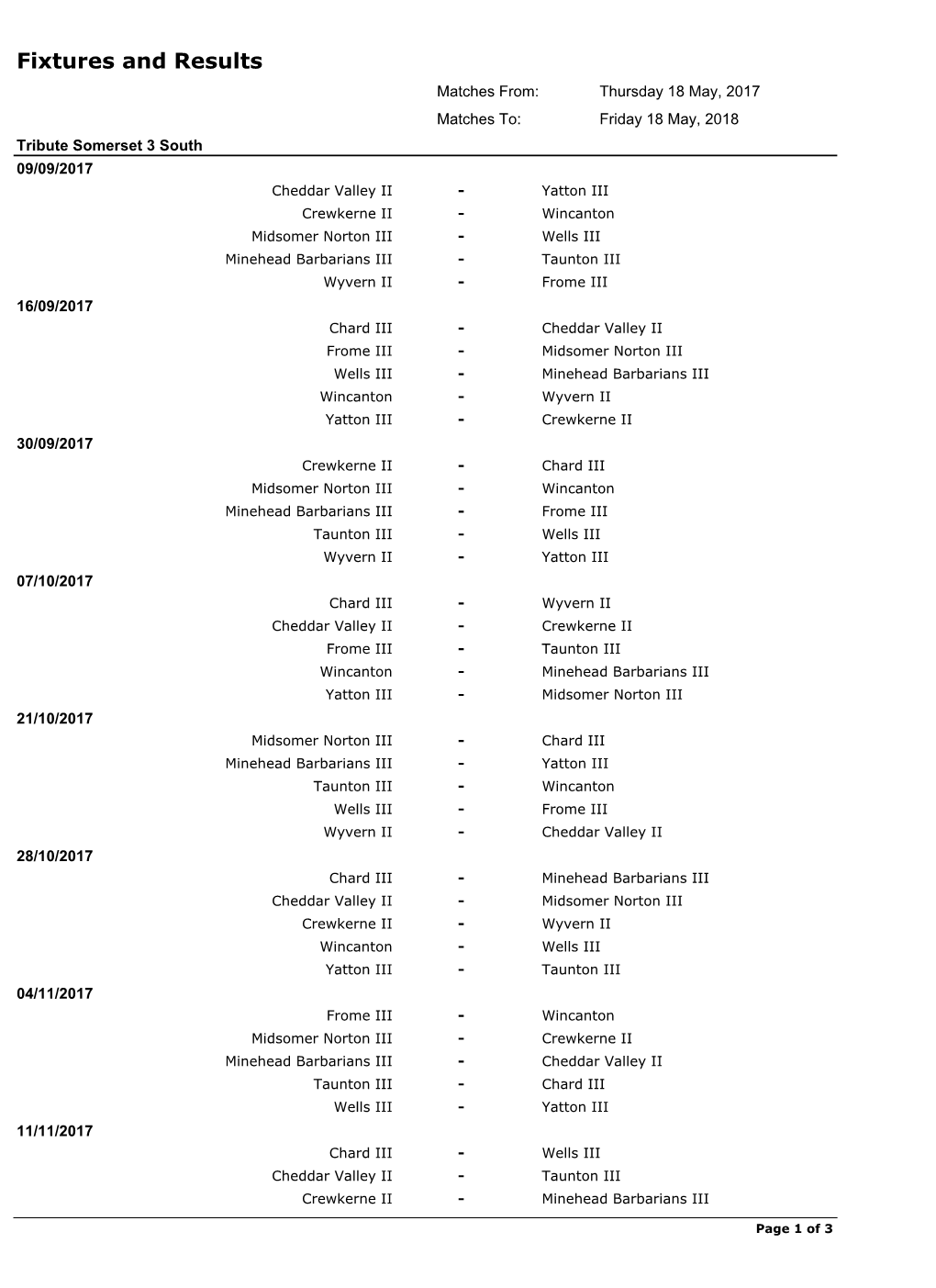 Fixtures and Results