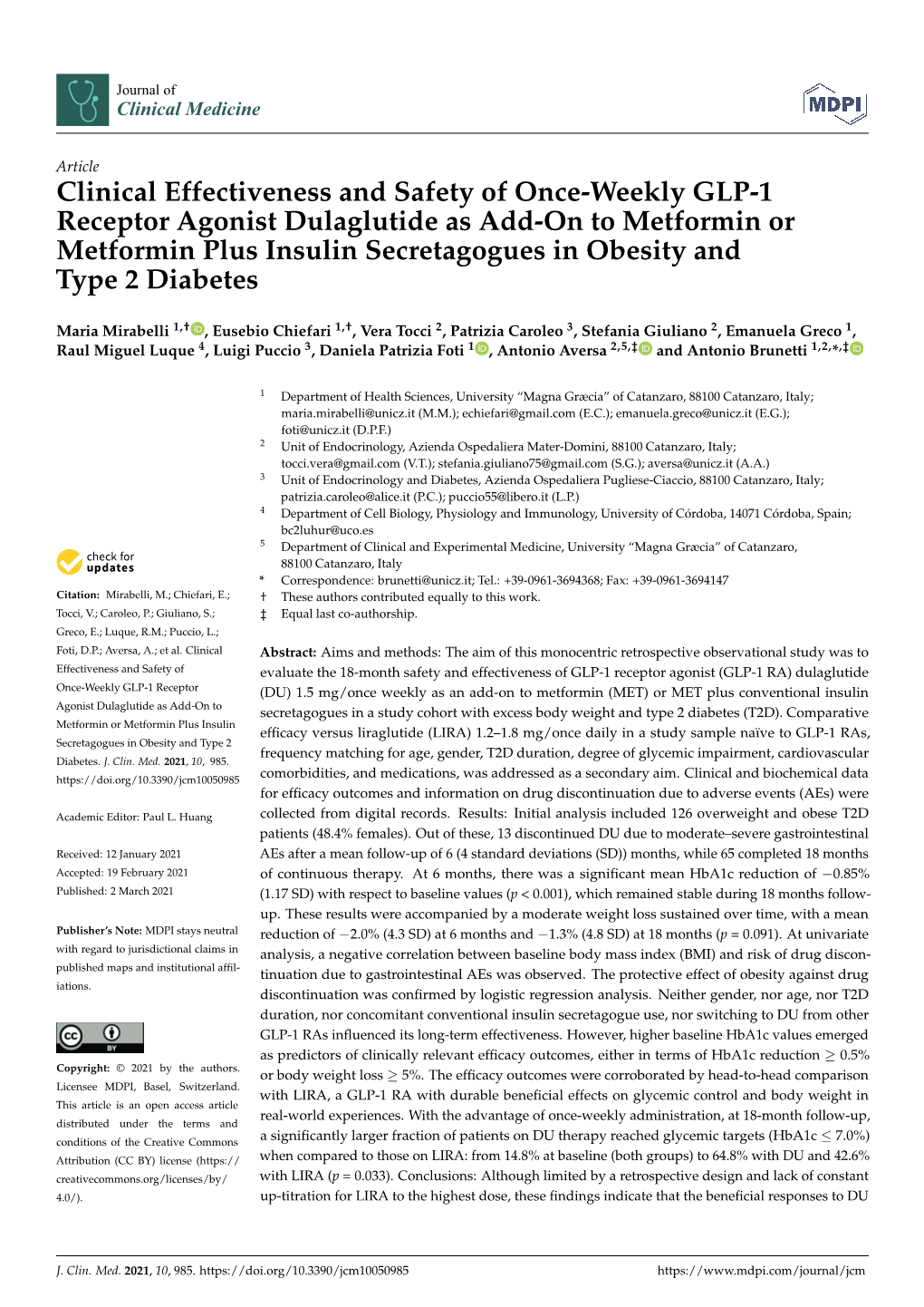 Clinical Effectiveness and Safety of Once-Weekly GLP-1 Receptor