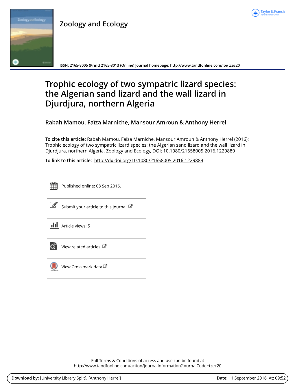 Trophic Ecology of Two Sympatric Lizard Species: the Algerian Sand Lizard and the Wall Lizard in Djurdjura, Northern Algeria