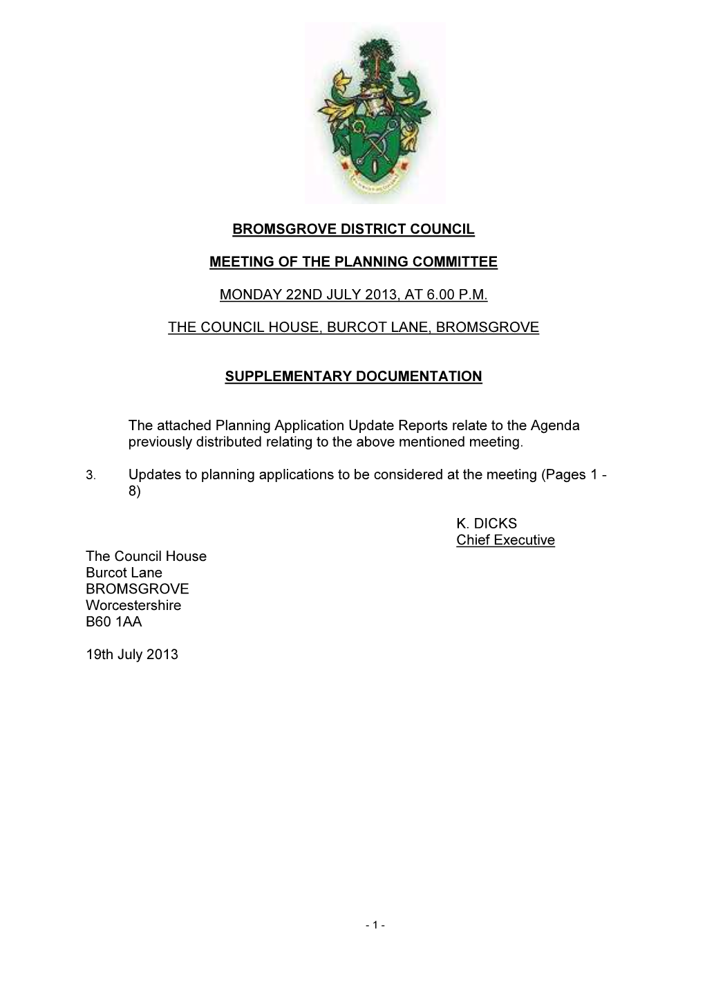 Bromsgrove District Council Meeting of the Planning