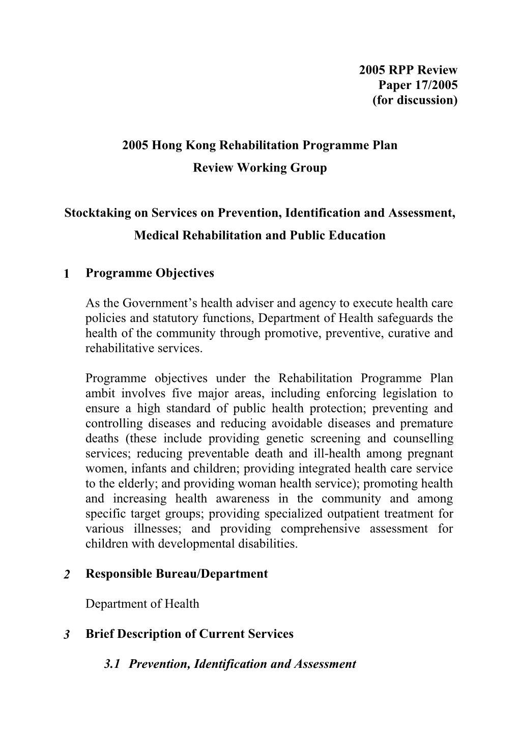 2005 Hong Kong Rehabilitation Programme Plan