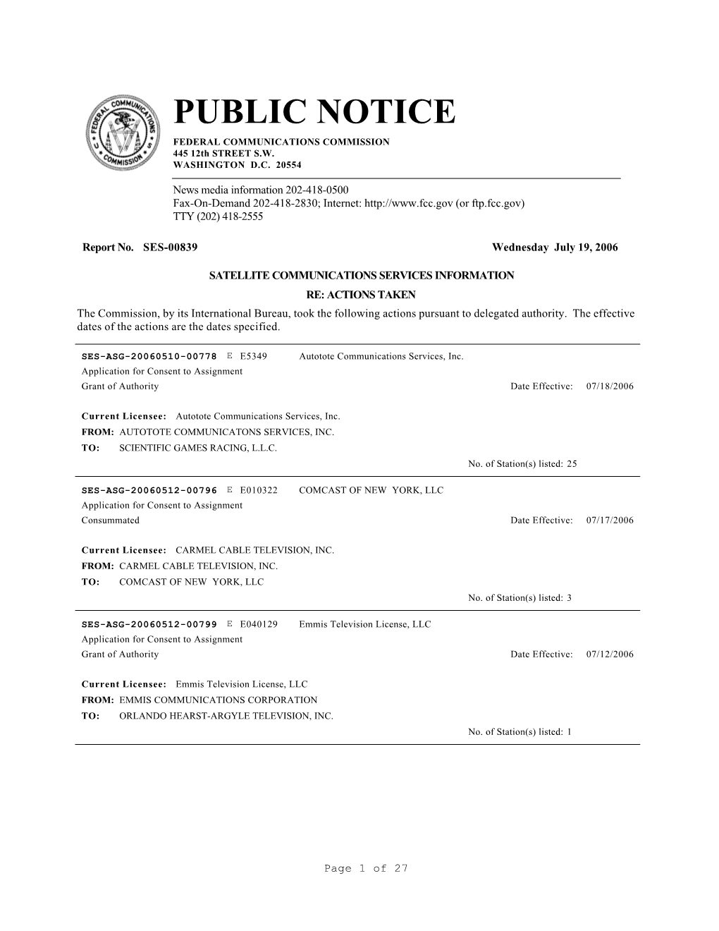 PUBLIC NOTICE FEDERAL COMMUNICATIONS COMMISSION 445 12Th STREET S.W