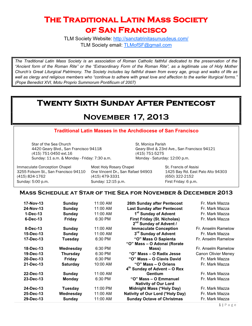 Sunday After Pentecost November 17, 2013