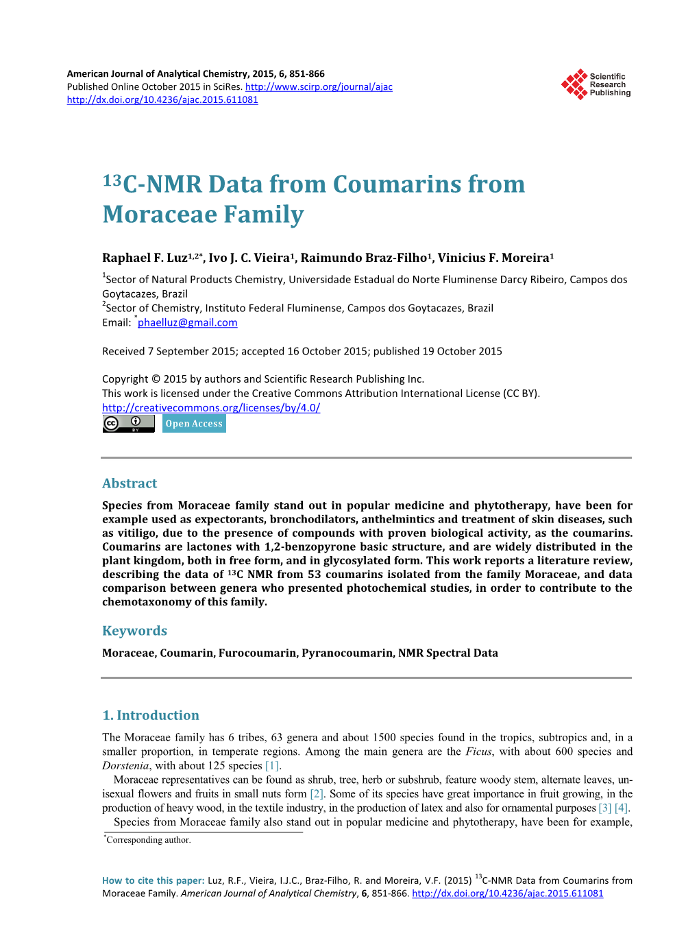 13C-NMR Data from Coumarins from Moraceae Family