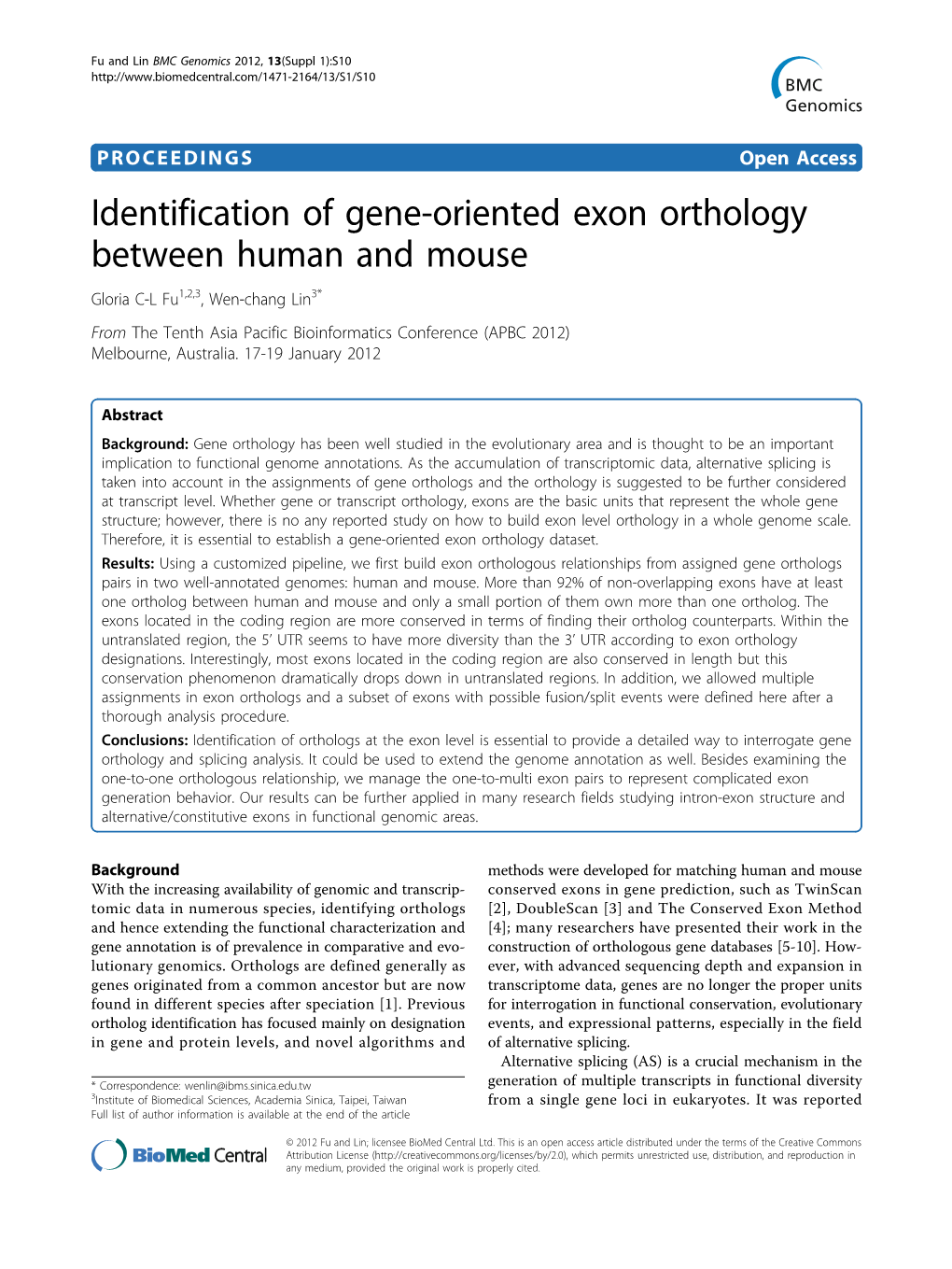 Identification of Gene-Oriented Exon Orthology Between Human and Mouse