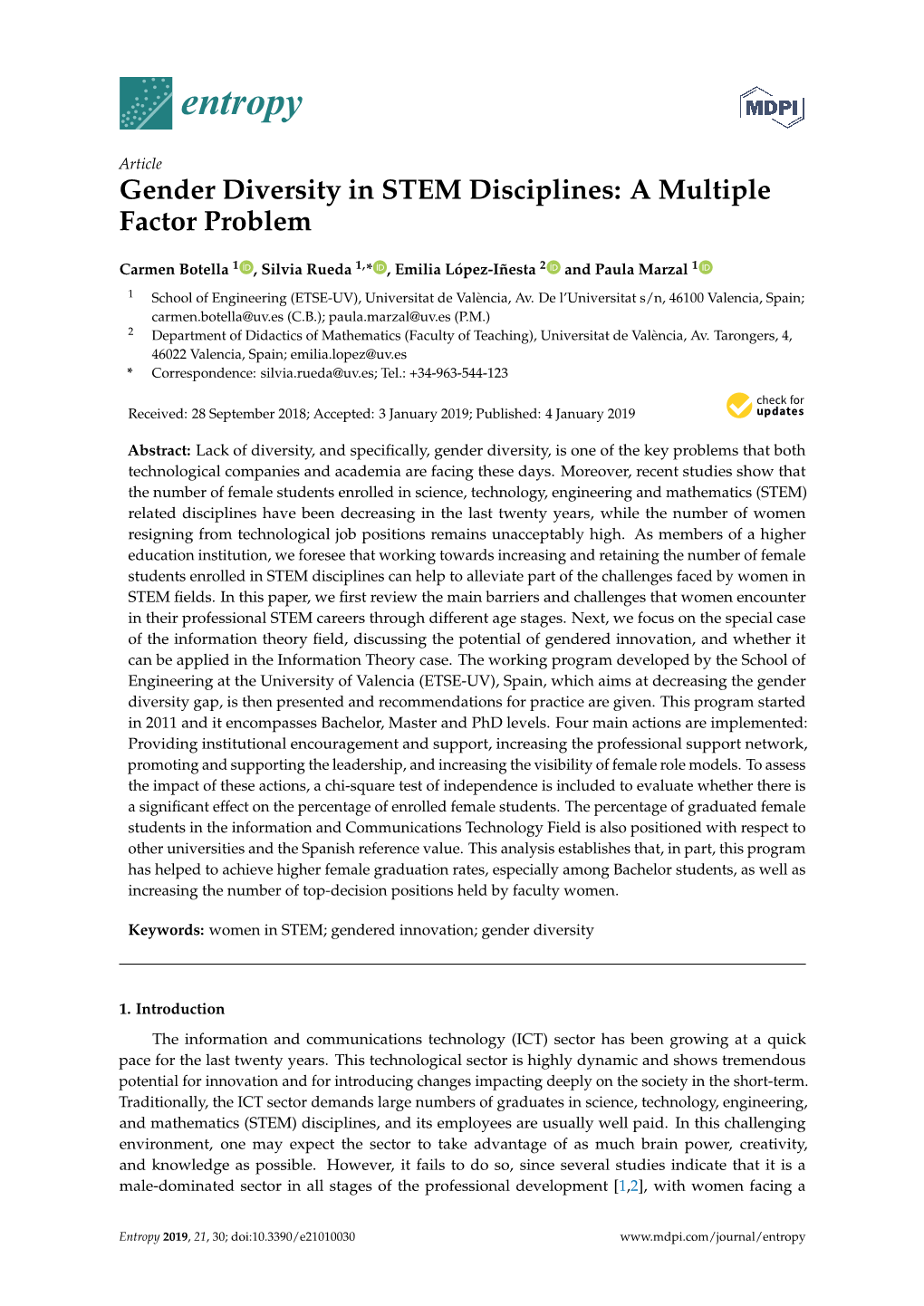 Gender Diversity in STEM Disciplines: a Multiple Factor Problem