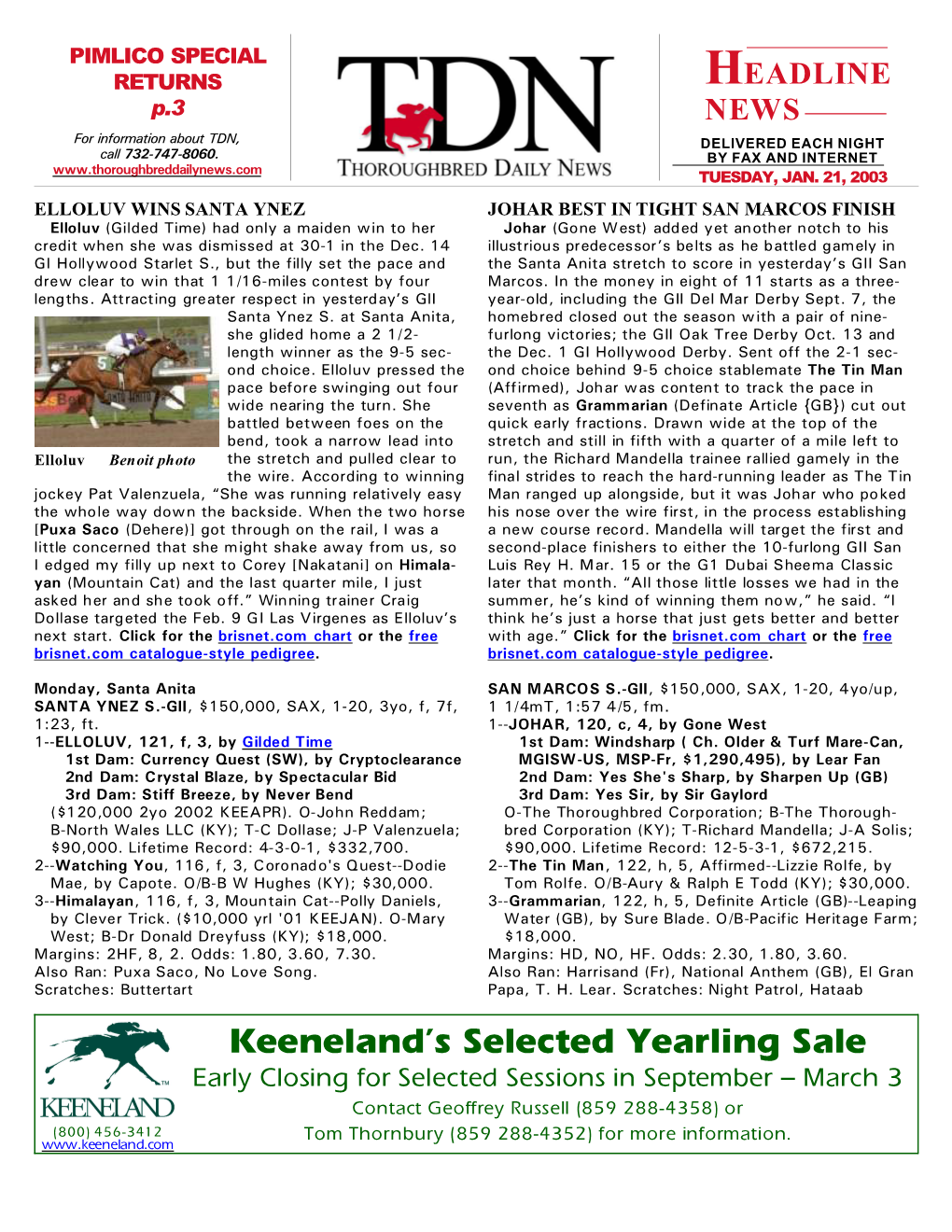 Keeneland's Selected Yearling Sale