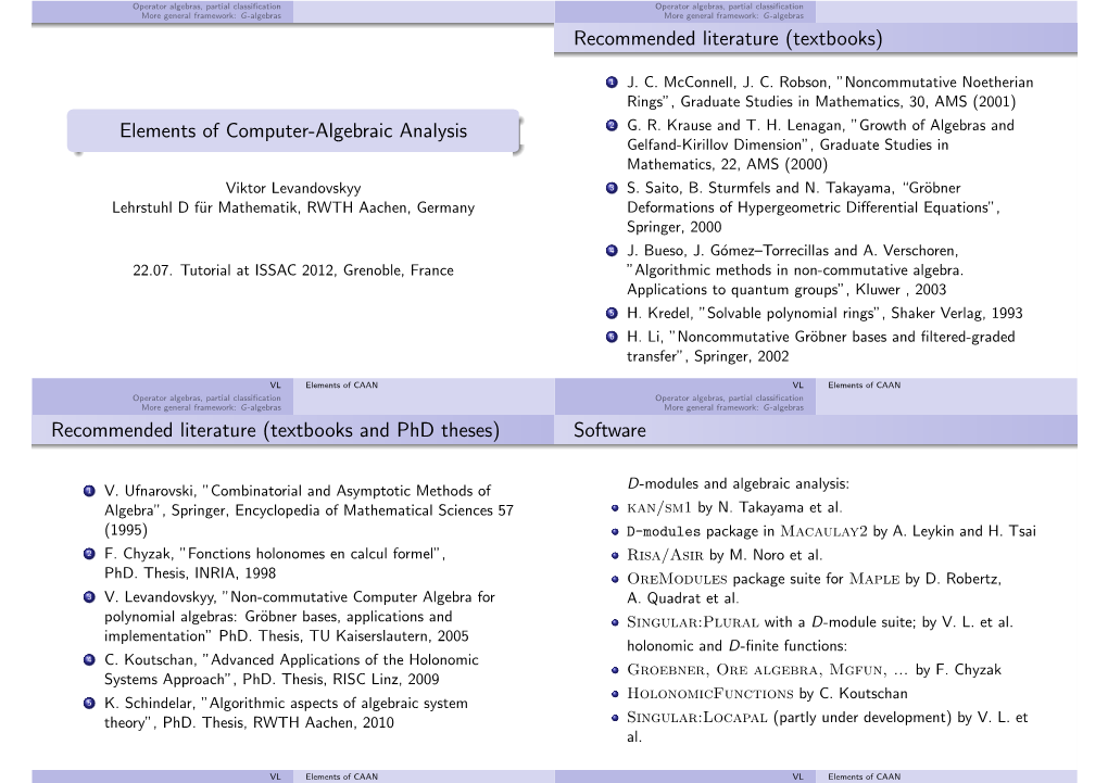 Elements of Computer-Algebraic Analysis 2 G