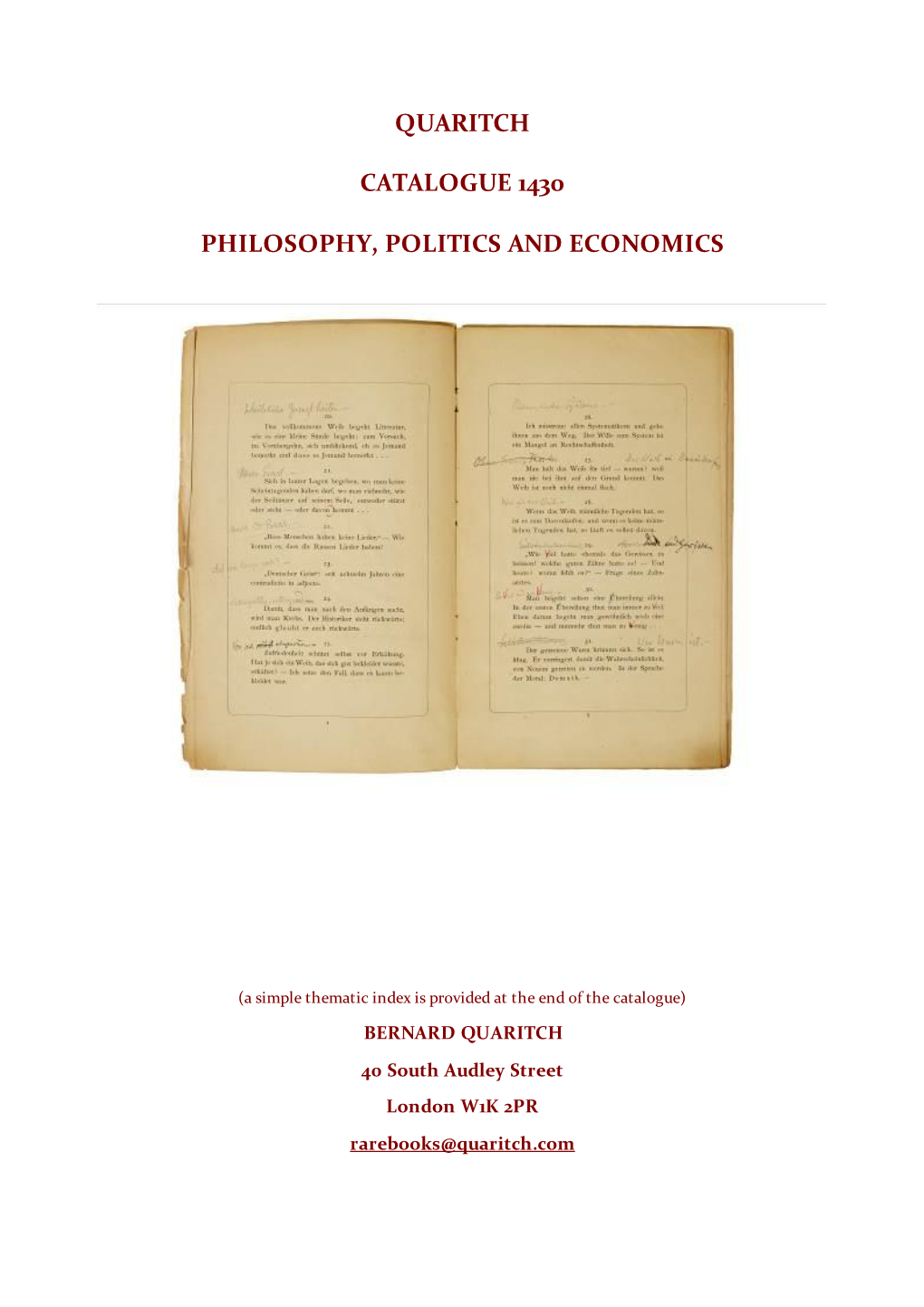 Quaritch Catalogue 1430 Philosophy, Politics and Economics