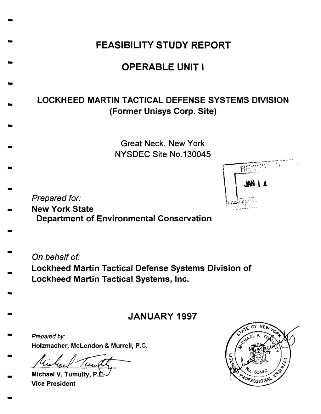 Feasibility Study Report Operable Unit I