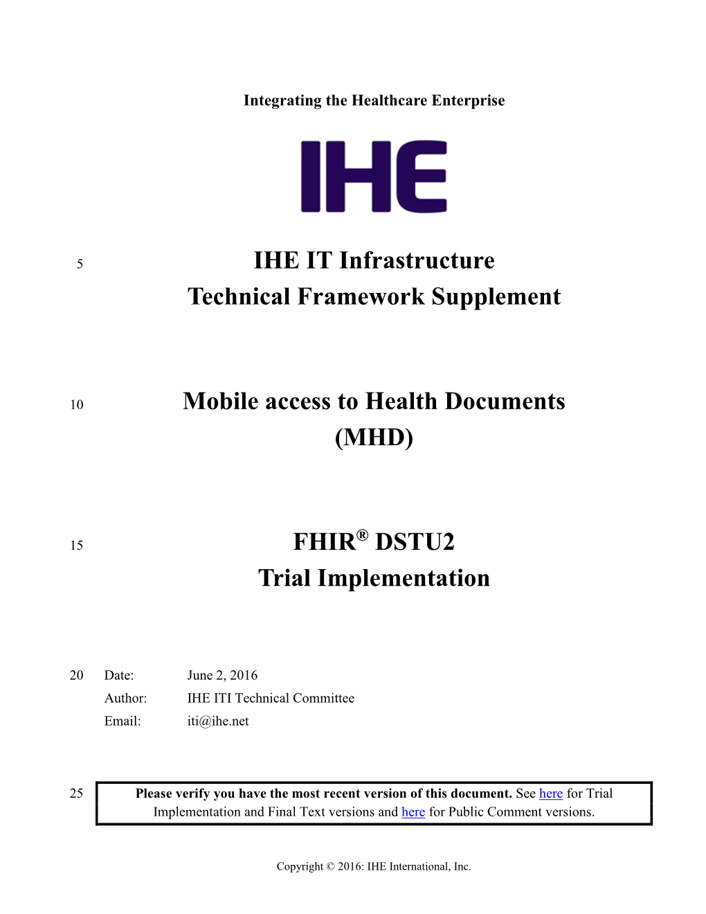 IHE IT Infrastructure Technical Framework Supplement Mobile