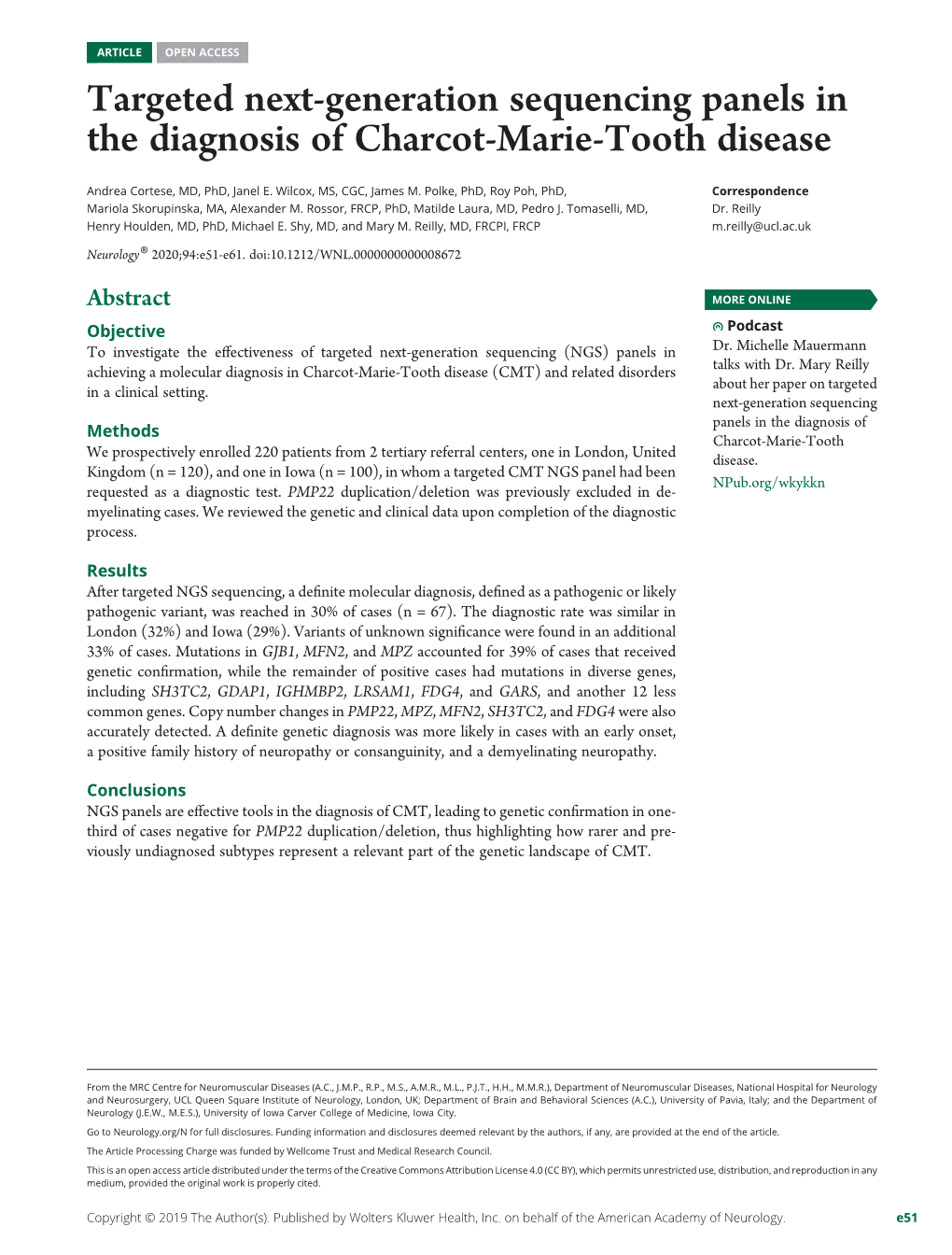 Targeted Next-Generation Sequencing Panels in the Diagnosis of Charcot-Marie-Tooth Disease