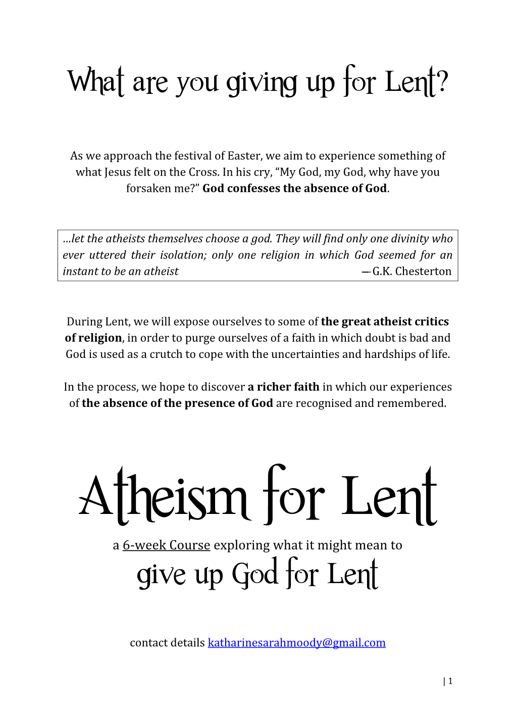 Atheism for Lent