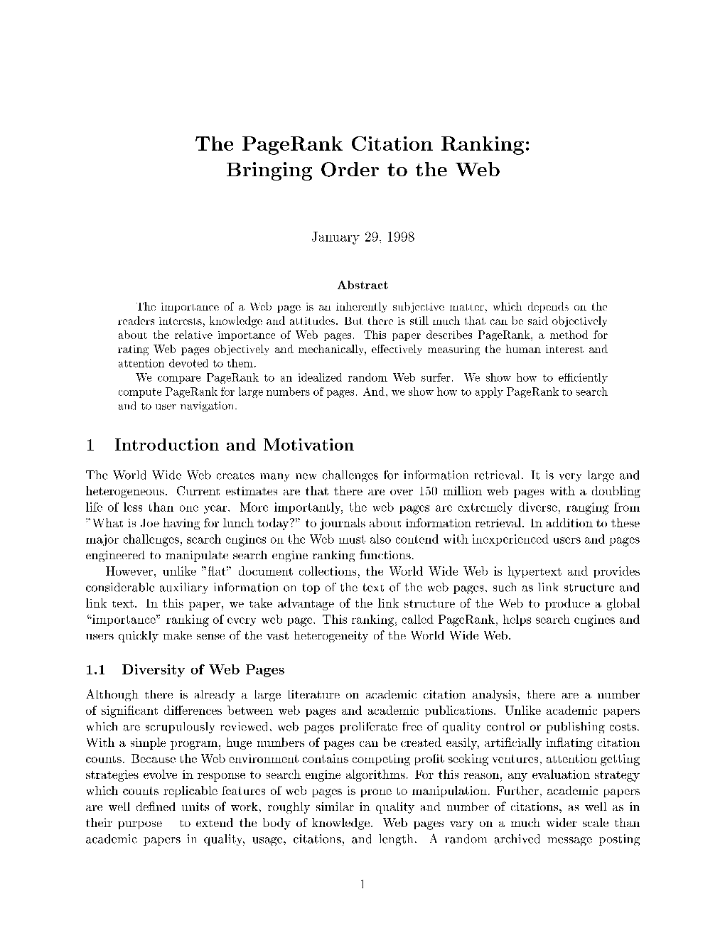 The Pagerank Citation Ranking: Bringing Order to The