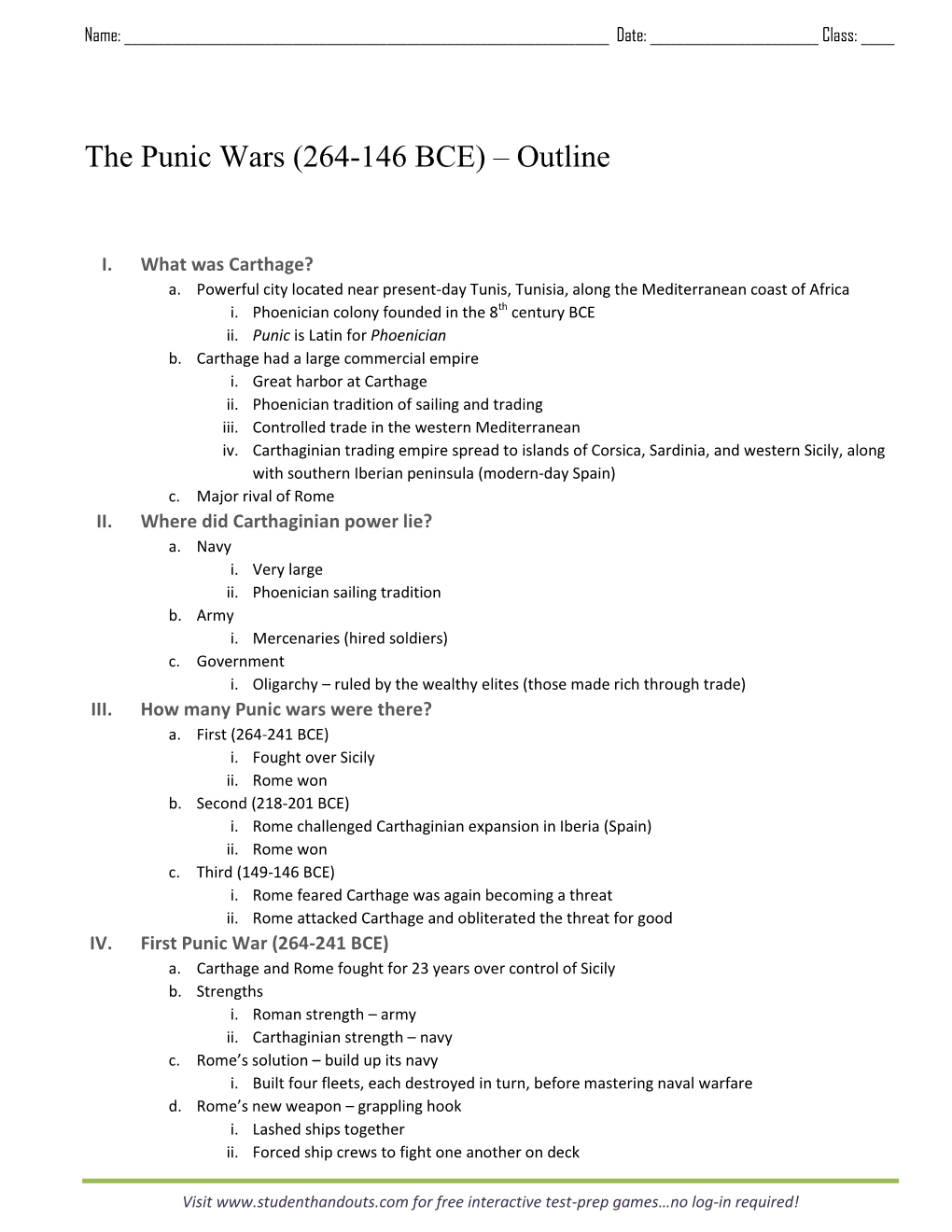 The Punic Wars (264-146 BCE) – Outline