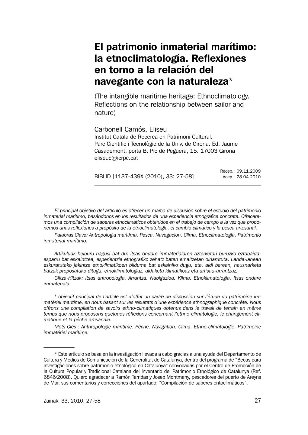 El Patrimonio Inmaterial Marítimo: La Etnoclimatología. Reflexiones En Torno a La…