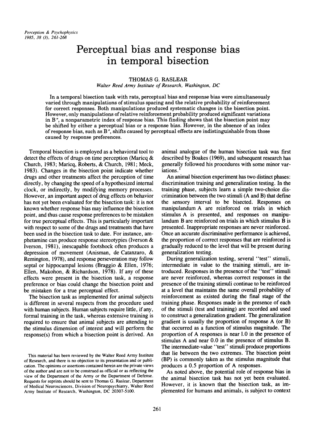 Perceptual Bias and Response Bias in Temporal Bisection