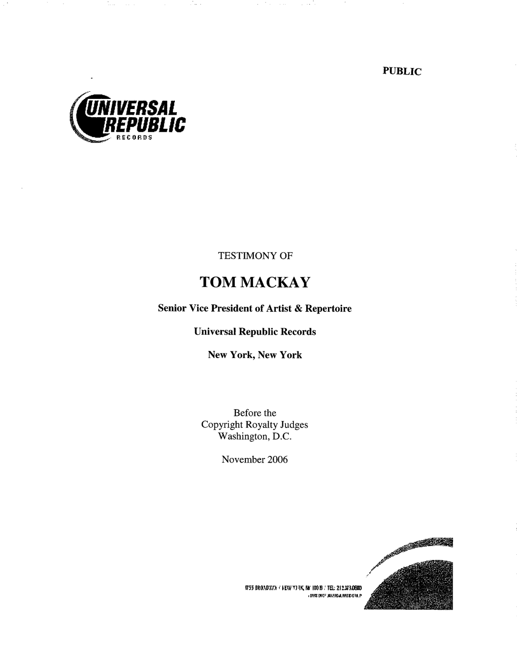 Tom Mackay Testimony