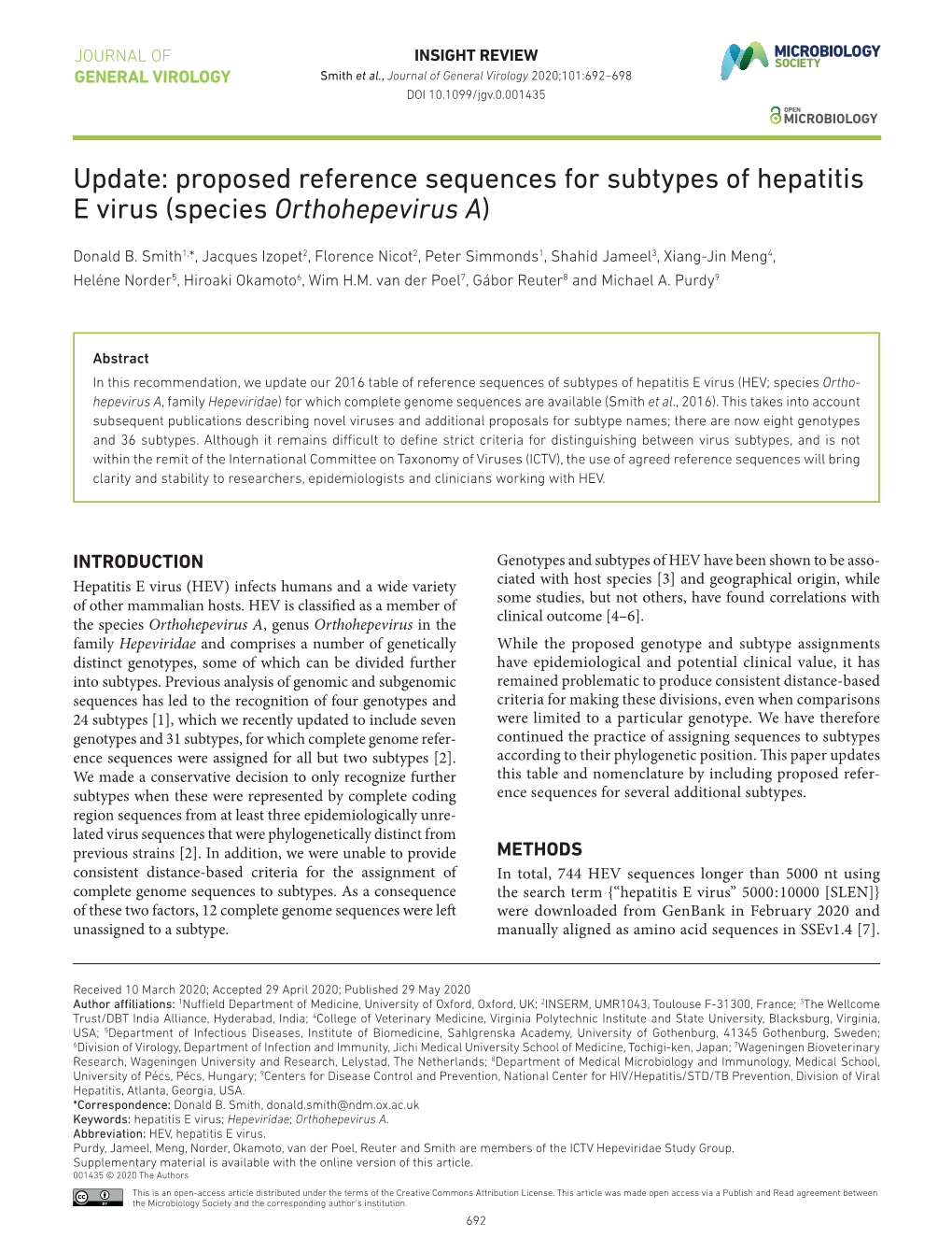 Proposed Reference Sequences for Subtypes of Hepatitis E Virus (Species Orthohepevirus A)