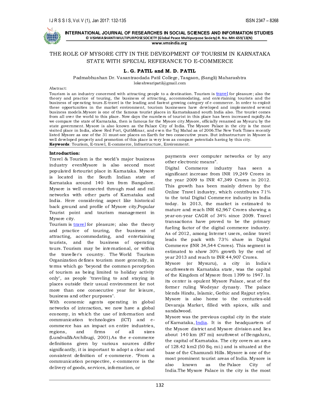 132 the Role of Mysore City in the Deveopment of Toursim