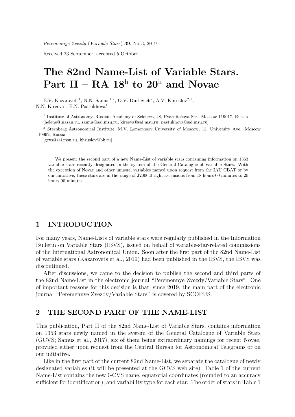 The 82Nd Name-List of Variable Stars. Part II – RA 18 to 20 and Novae