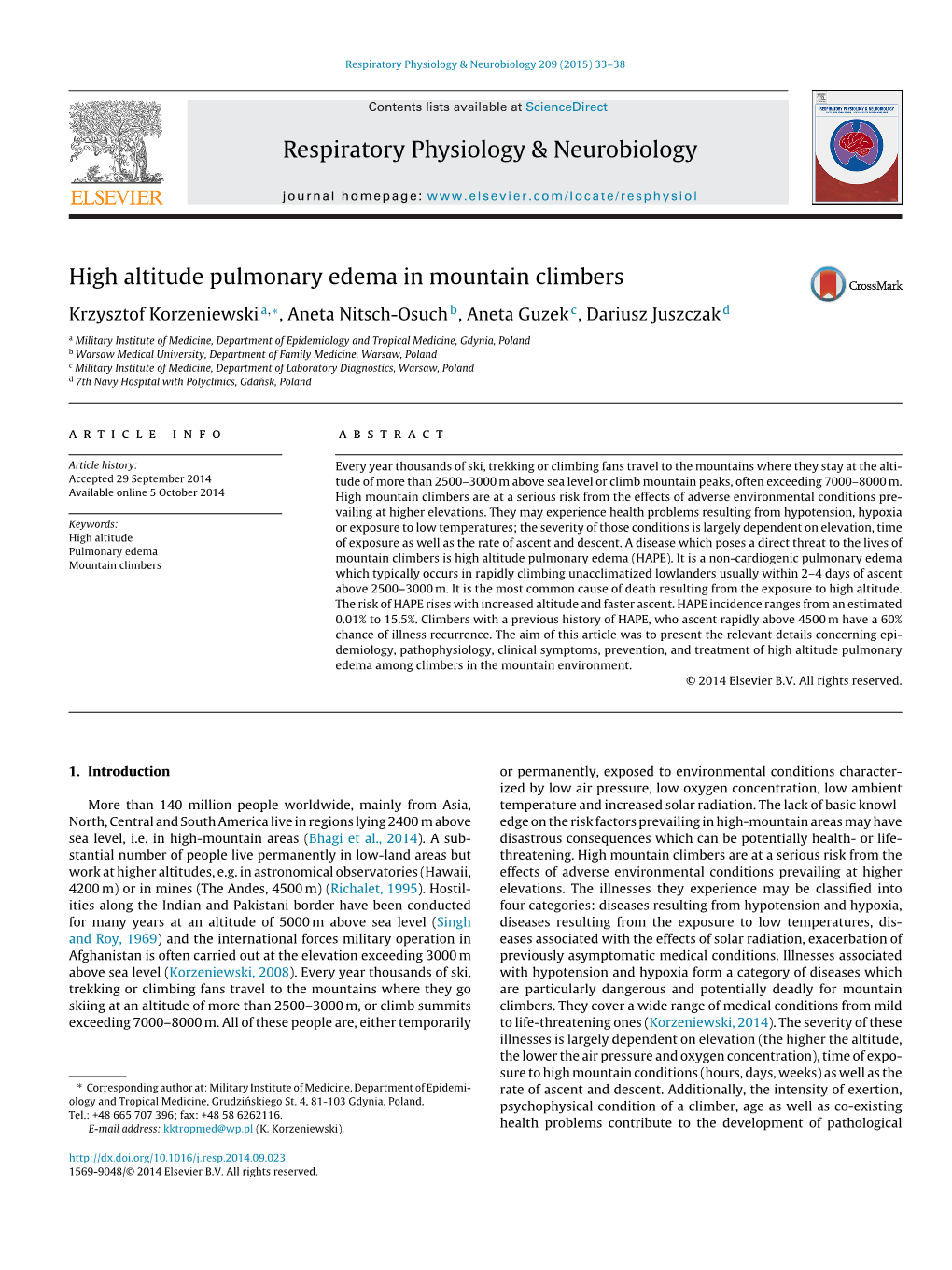 High Altitude Pulmonary Edema in Mountain Climbers