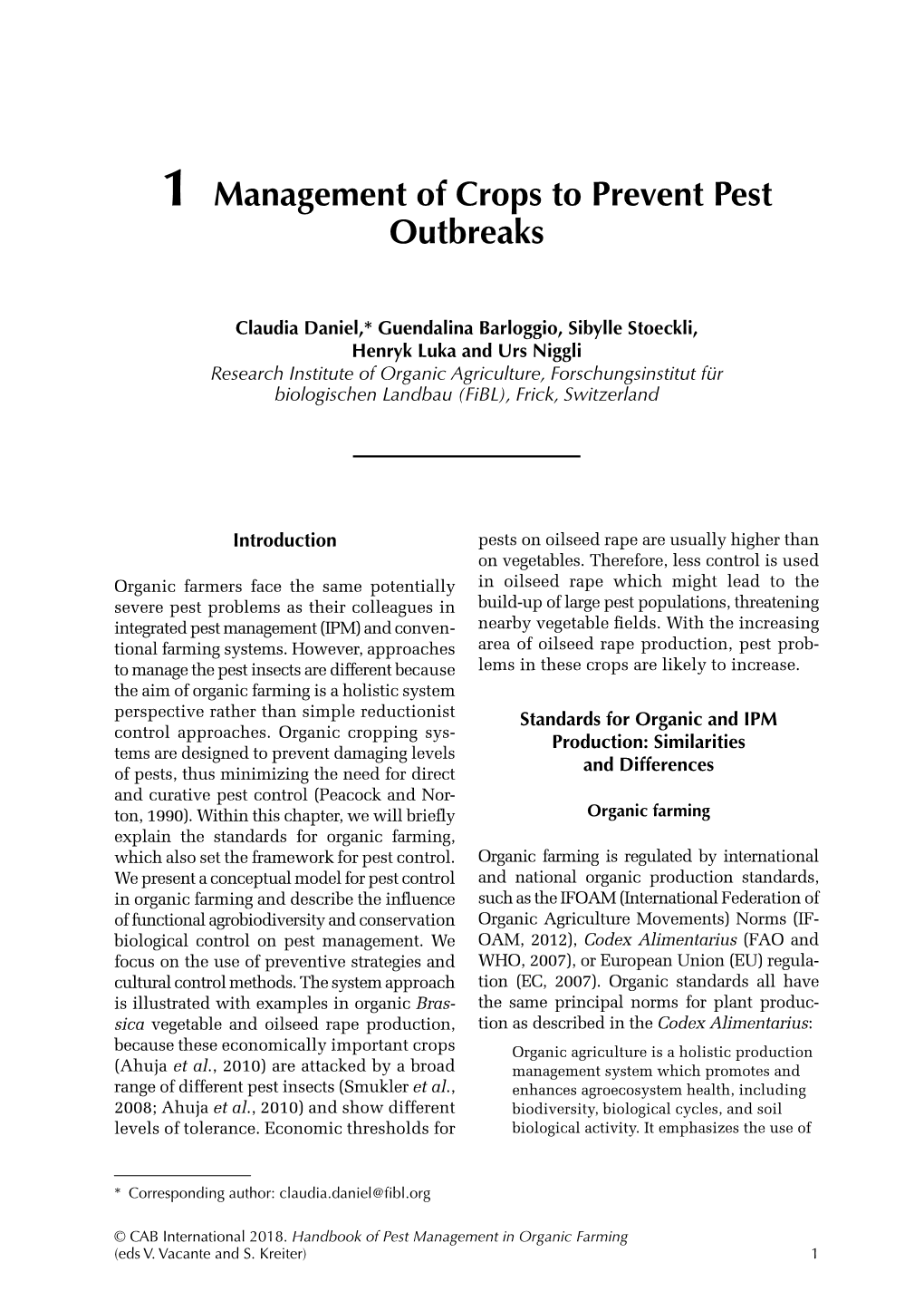 1 Management of Crops to Prevent Pest Outbreaks