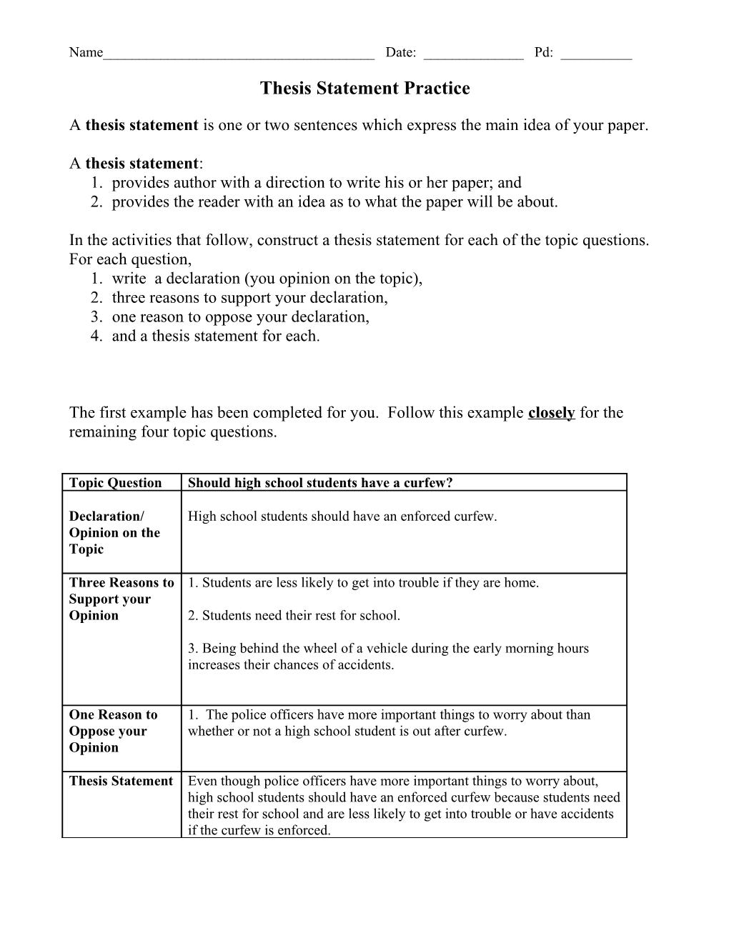 Thesis Statement Practice s3