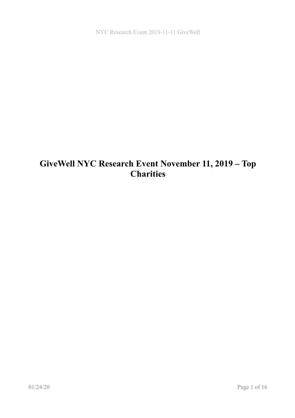 Givewell NYC Research Event November 11, 2019 – Top Charities