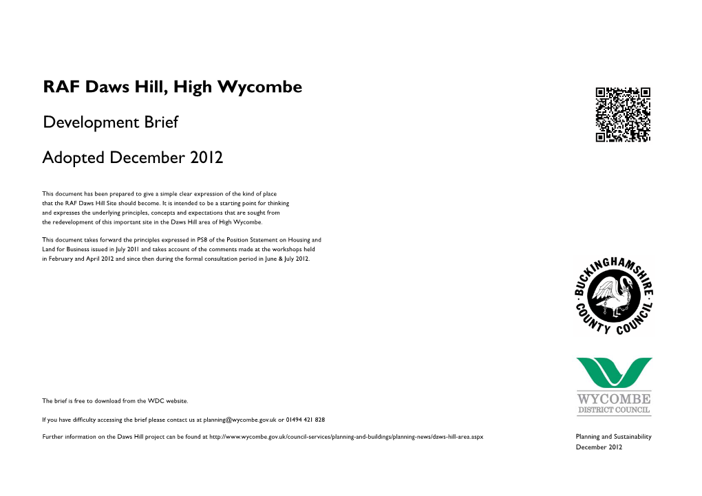 RAF Daws Hill, High Wycombe Development Brief Adopted December 2012