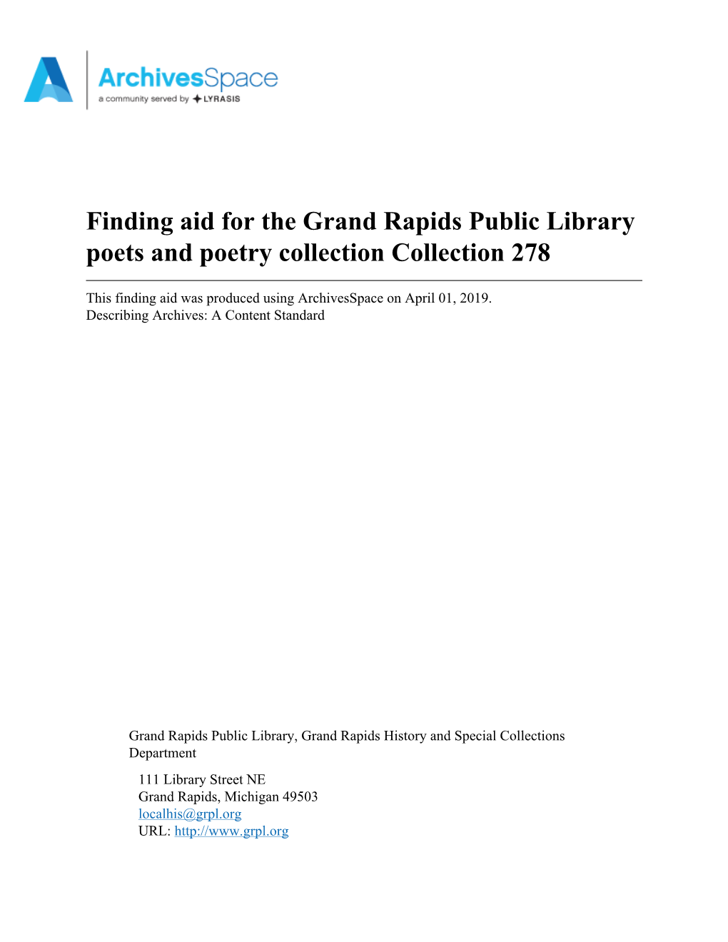 GRPL Poets & Poetry Collection