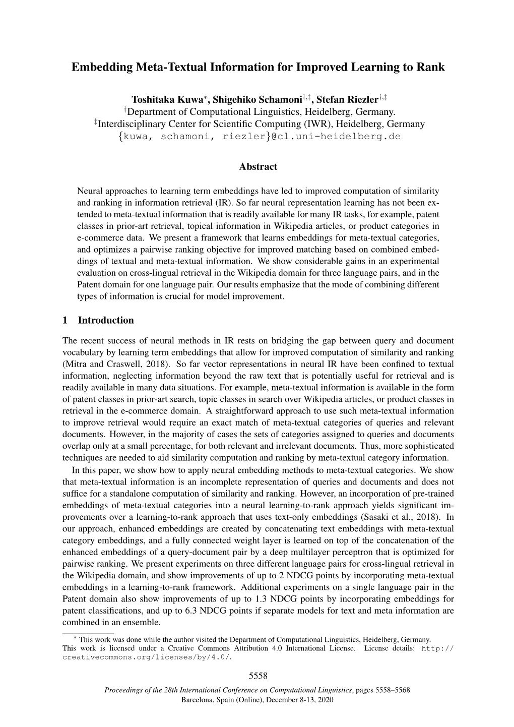 Embedding Meta-Textual Information for Improved Learning to Rank