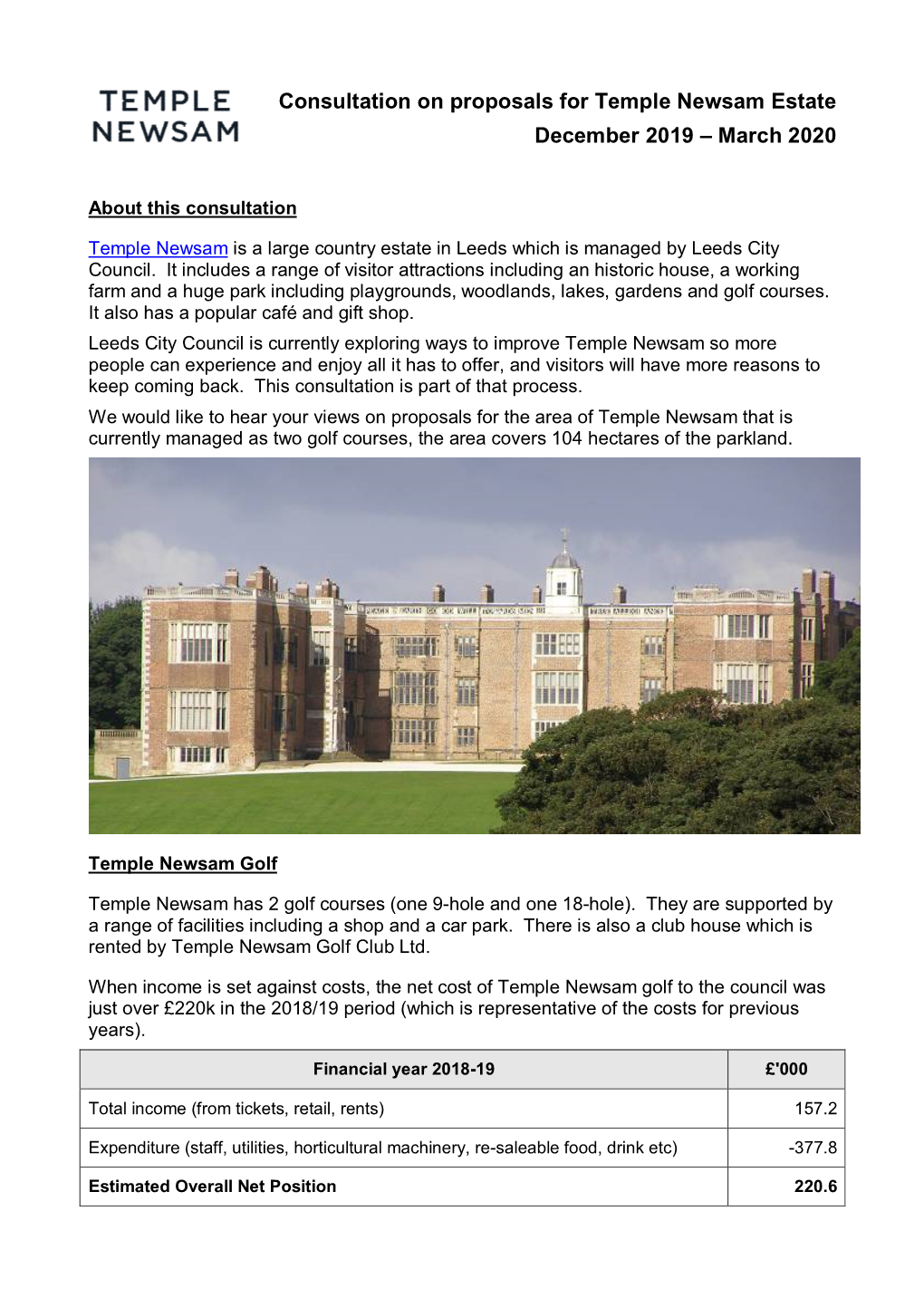 Consultation on Proposals for Temple Newsam Estate December 2019 – March 2020