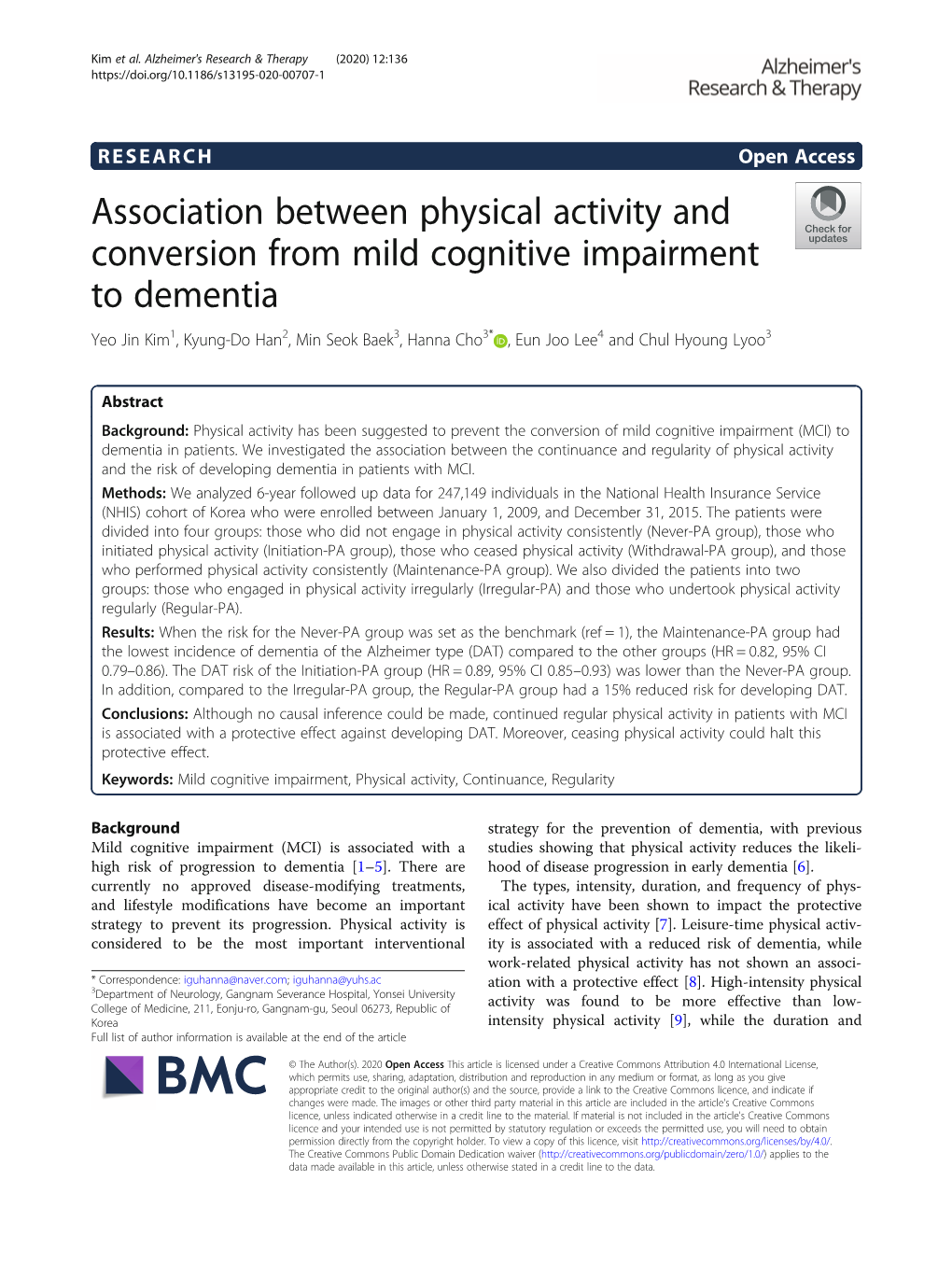 Association Between Physical Activity and Conversion from Mild Cognitive Impairment to Dementia