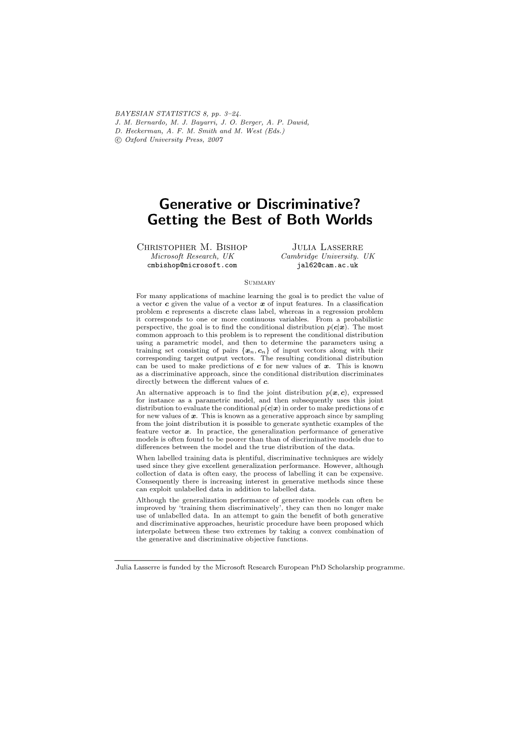 Generative Or Discriminative? Getting the Best of Both Worlds