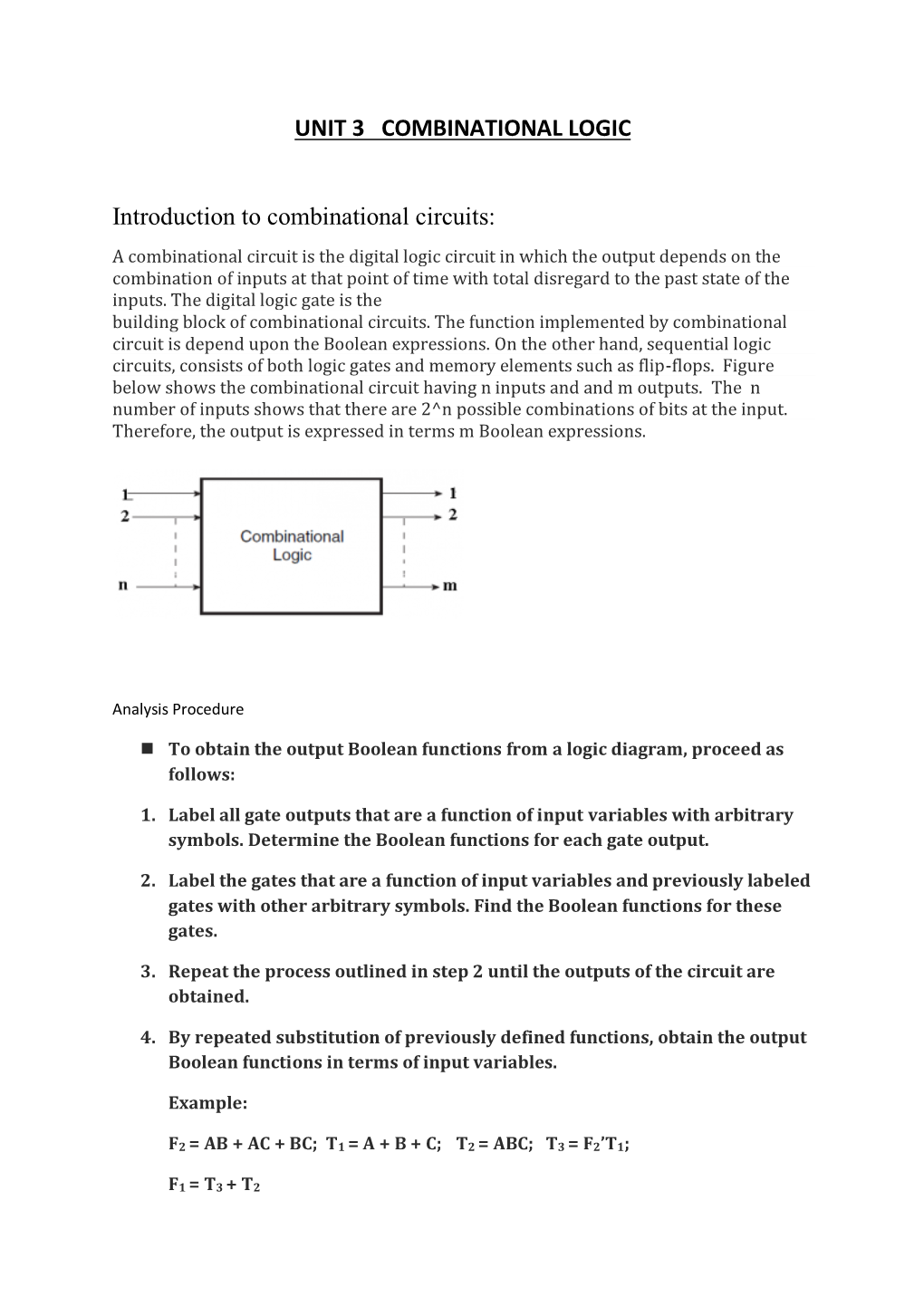 UNIT 3 COMBINATIONAL LOGIC Introduction to Combinational Circuits