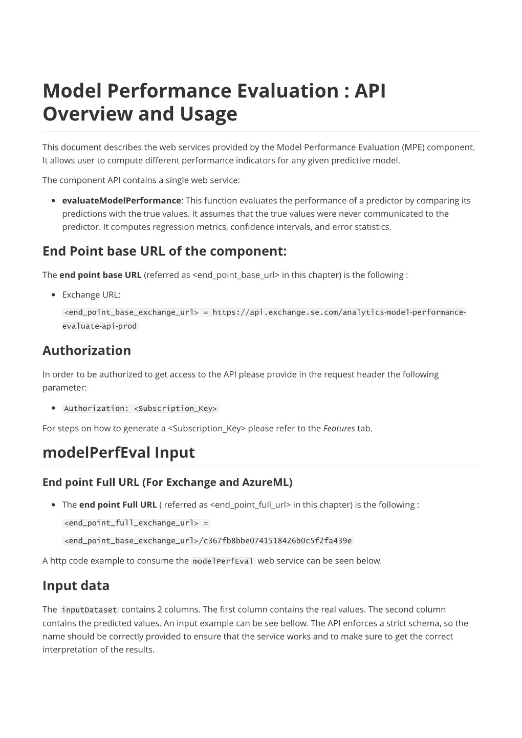 Model Performance Evaluation : API Overview and Usage