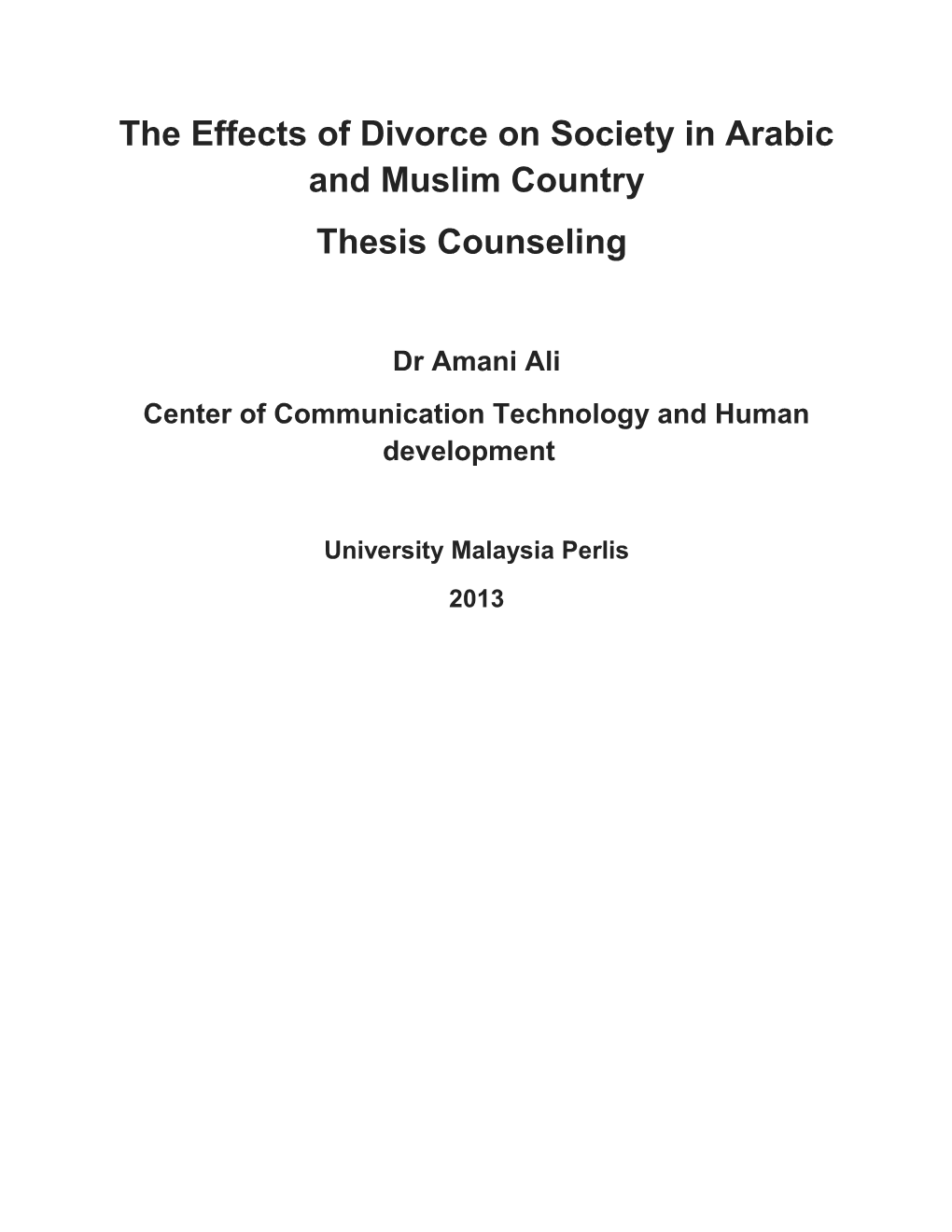 The Effects of Divorce on Society in Arabic and Muslim Country