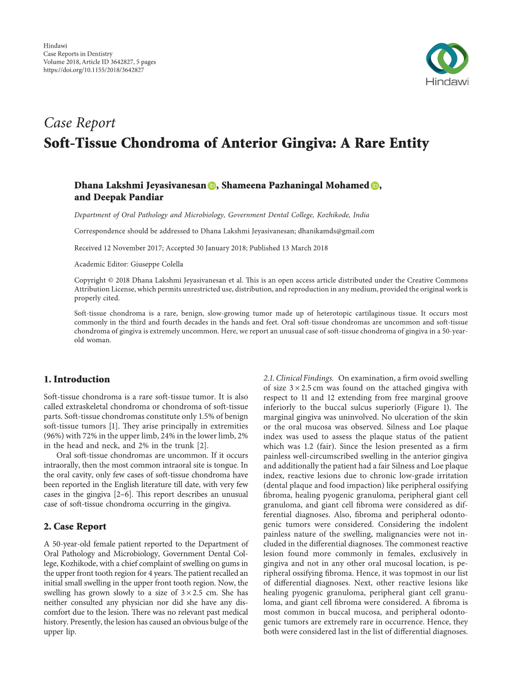 Soft-Tissue Chondroma of Anterior Gingiva: a Rare Entity