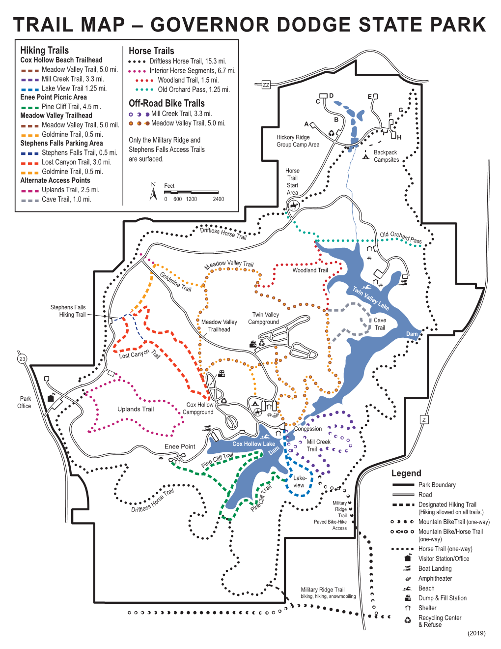 TRAIL MAP – GOVERNOR DODGE STATE PARK Hiking Trails Horse Trails Cox Hollow Beach Trailhead Driftless Horse Trail, 15.3 Mi