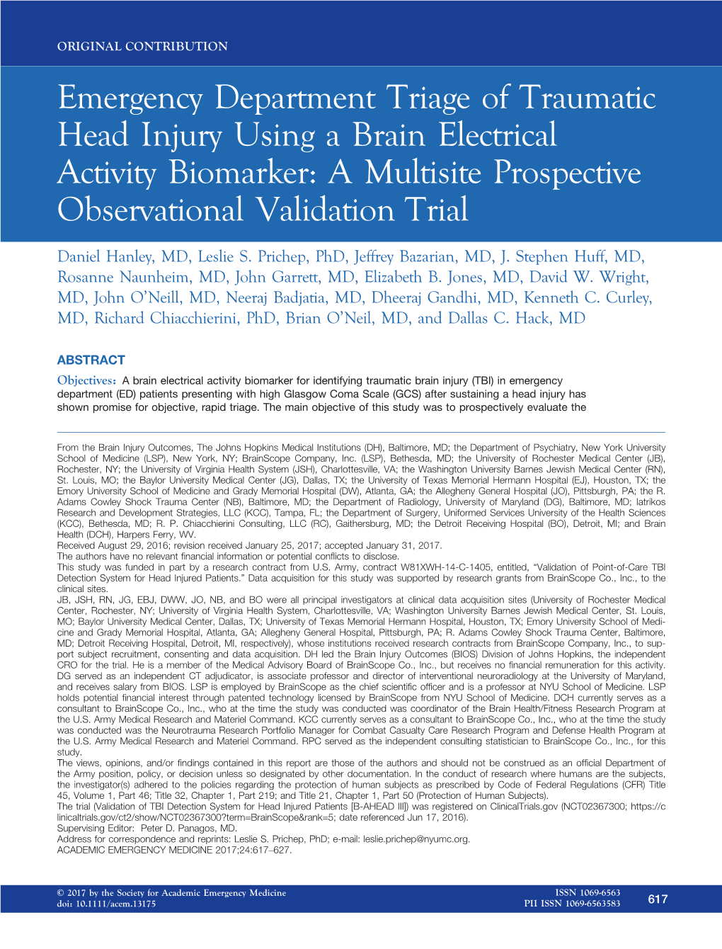 Emergency Department Triage of Traumatic Head Injury Using Brain