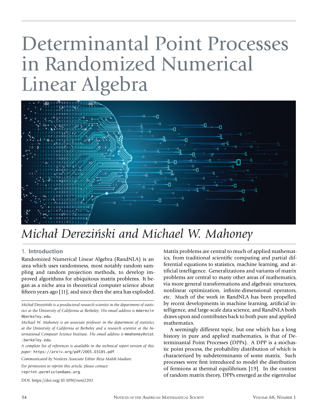 Determinantal Point Processes in Randomized Numerical Linear Algebra