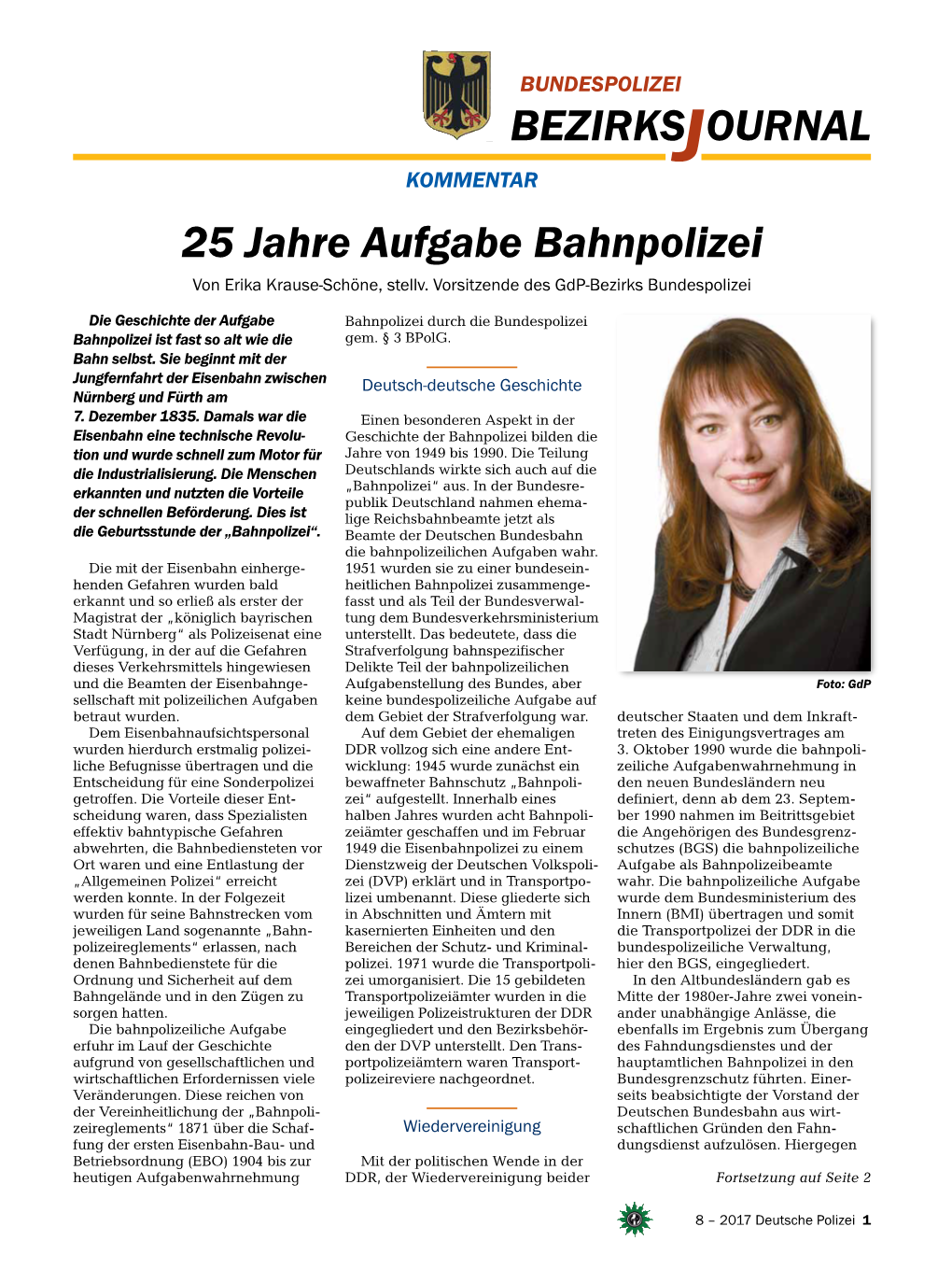 BEZIRKSJOURNAL 25 Jahre Aufgabe Bahnpolizei