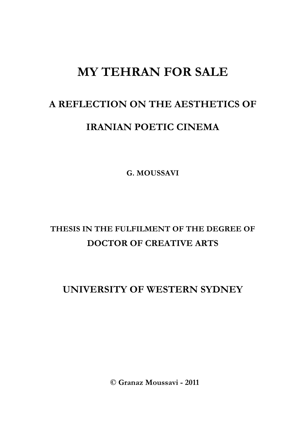 My Tehran for Sale