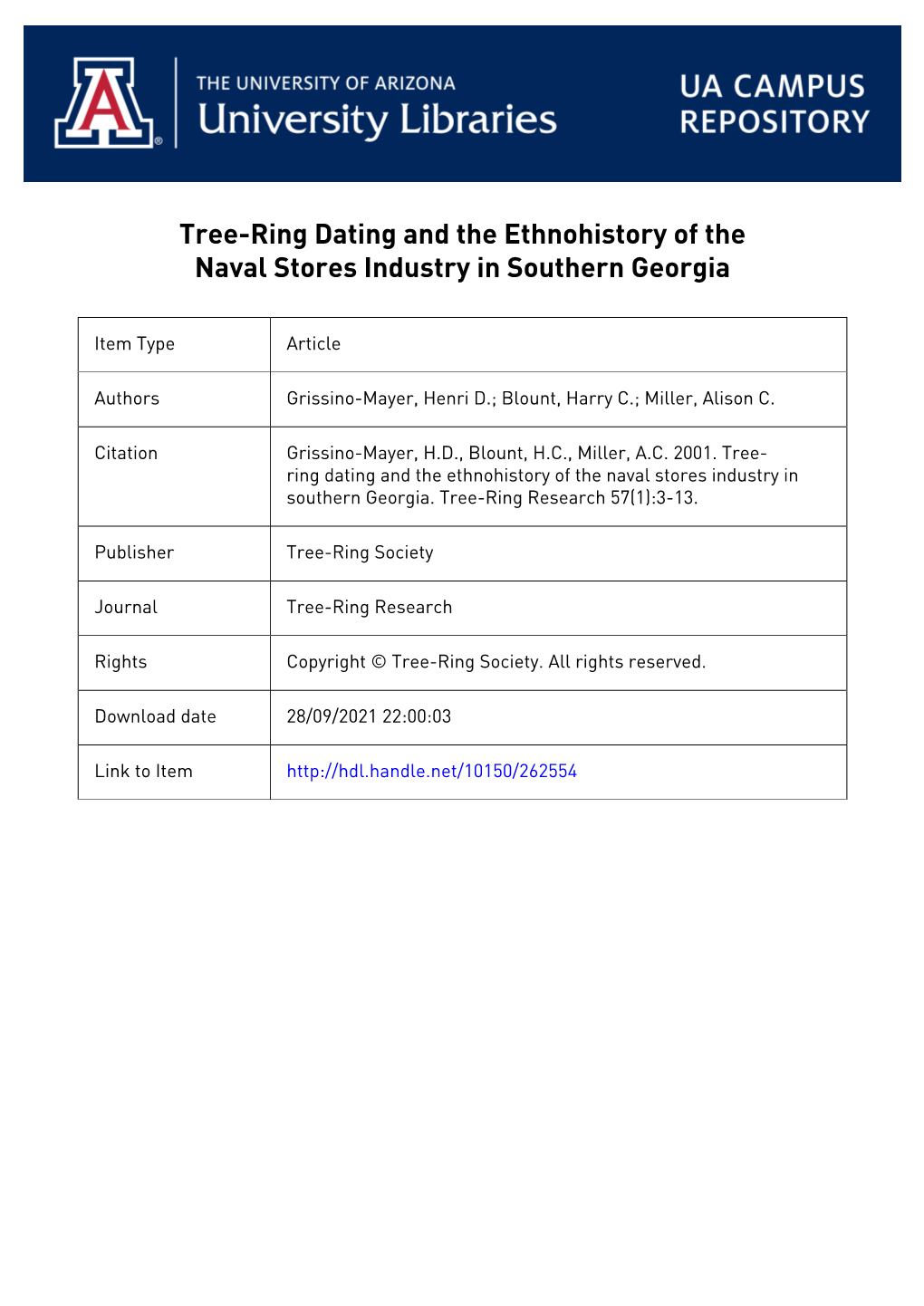 Tree -Ring Dating and the Ethnohistory of the Naval Stores Industry in Southern Georgia