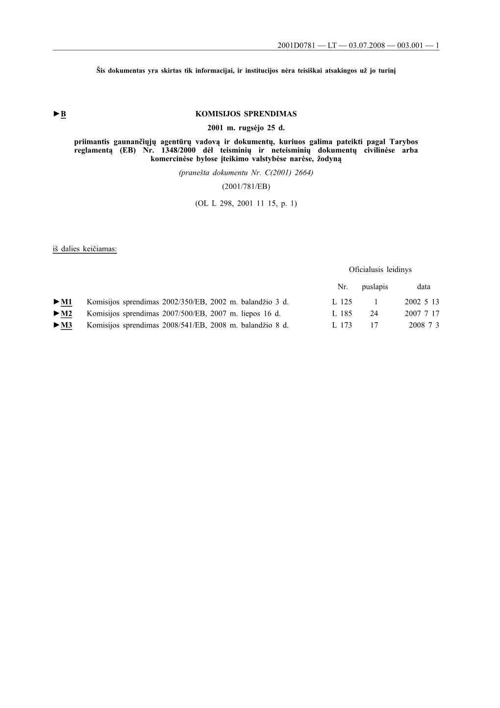 B KOMISIJOS SPRENDIMAS 2001 M. Rugsėjo 25 D. Priimantis Gaunančiųjų Agentūrų Vadovą Ir Dokumentų, Kuriuos Galima Pateikti Pagal Tarybos Reglamentą (EB) Nr