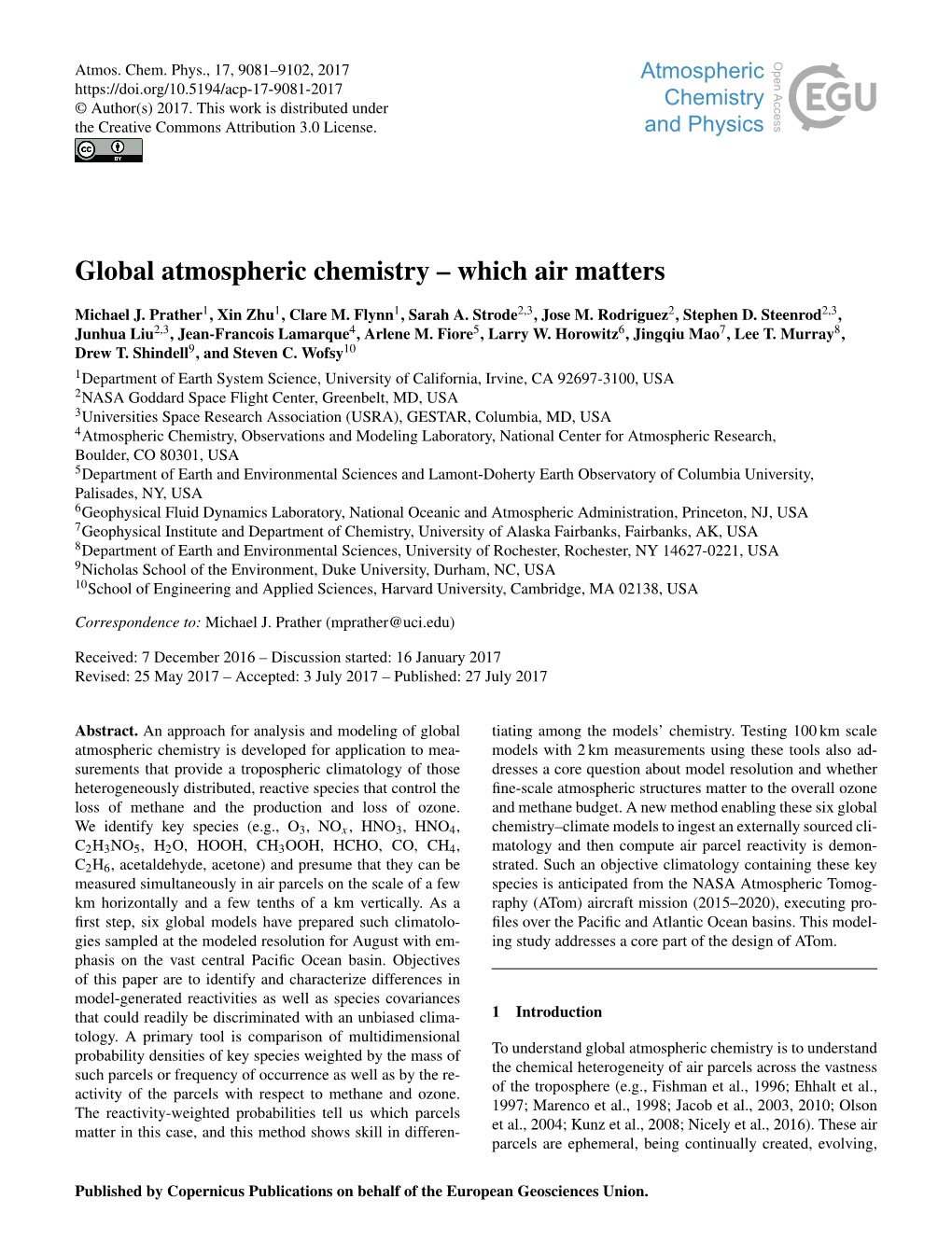 Global Atmospheric Chemistry – Which Air Matters