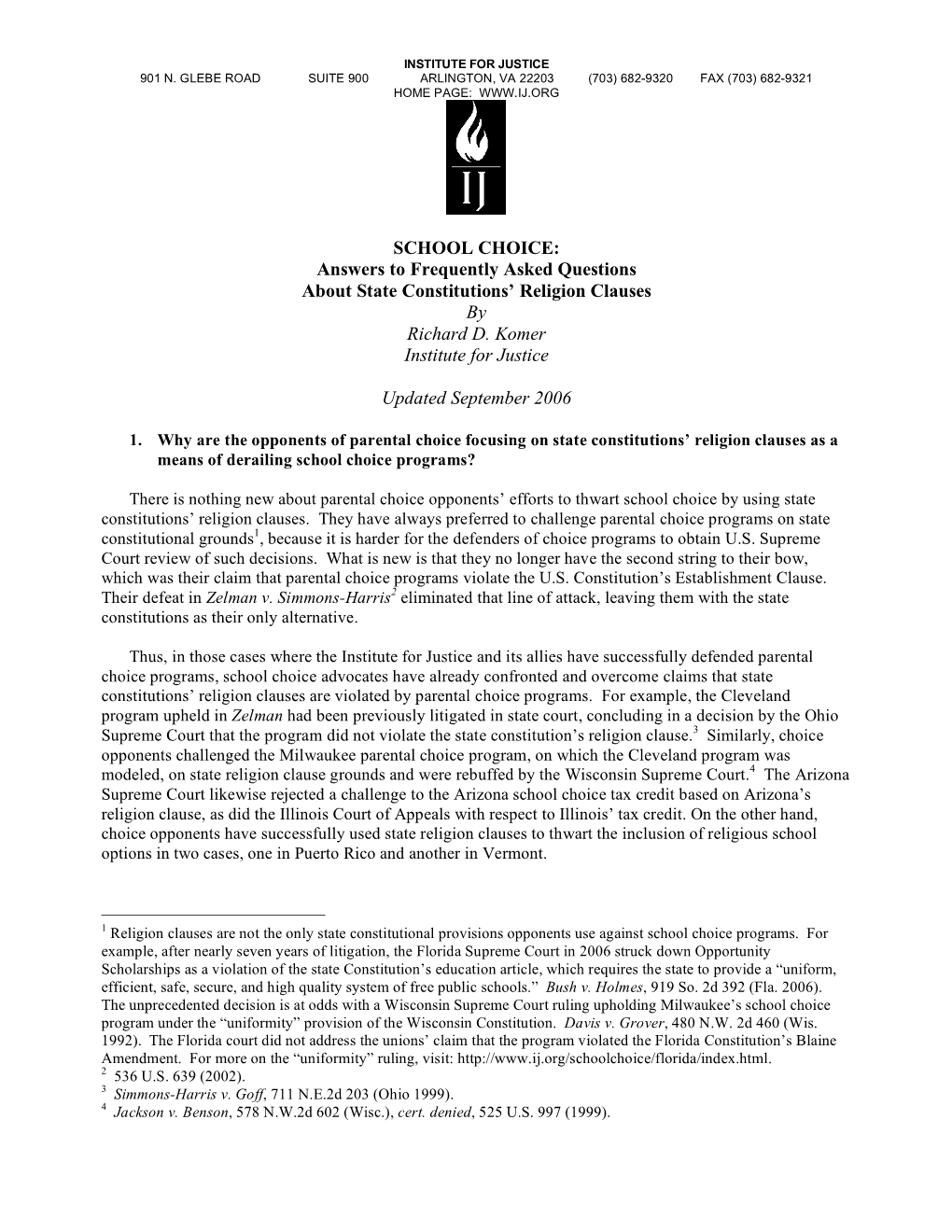 SCHOOL CHOICE: Answers to Frequently Asked Questions About State Constitutions’ Religion Clauses by Richard D