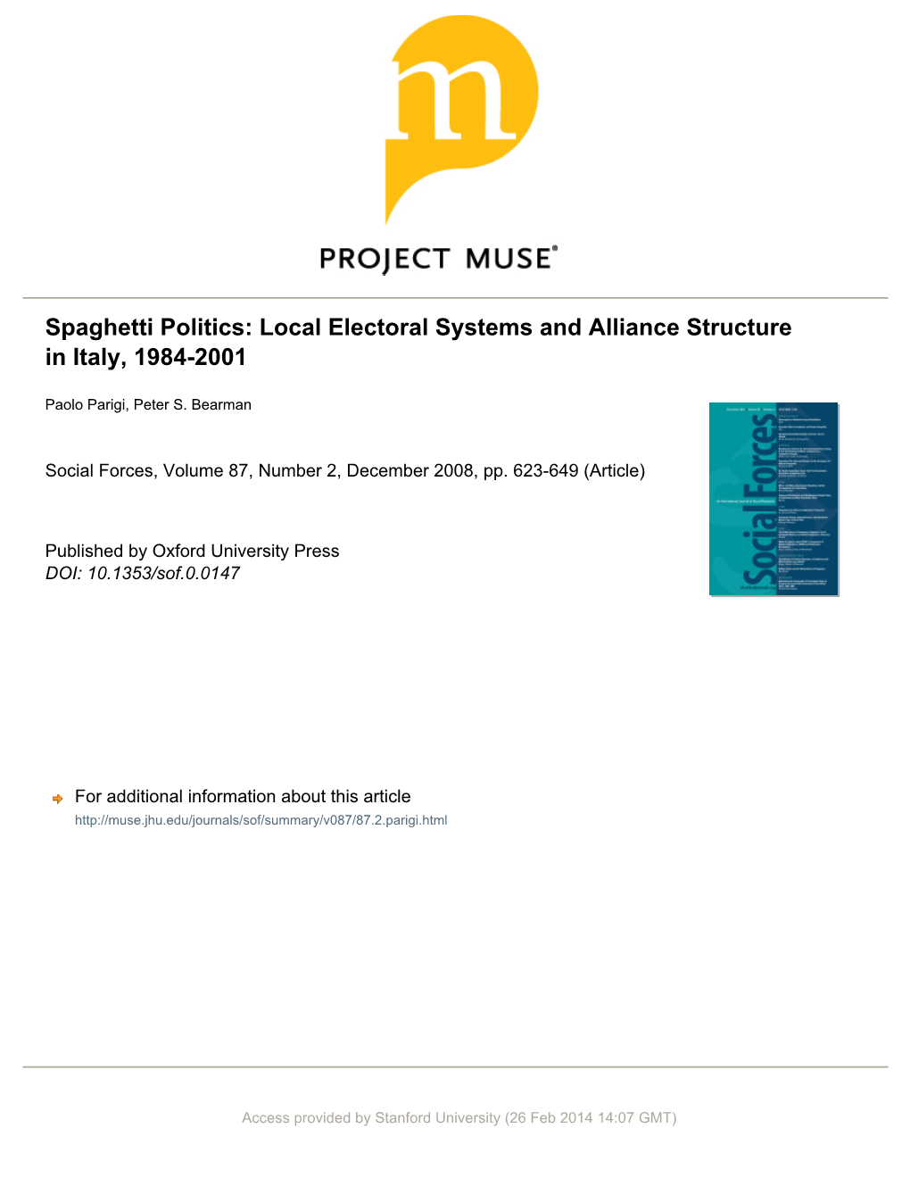 Spaghetti Politics: Local Electoral Systems and Alliance Structure in Italy, 1984-2001